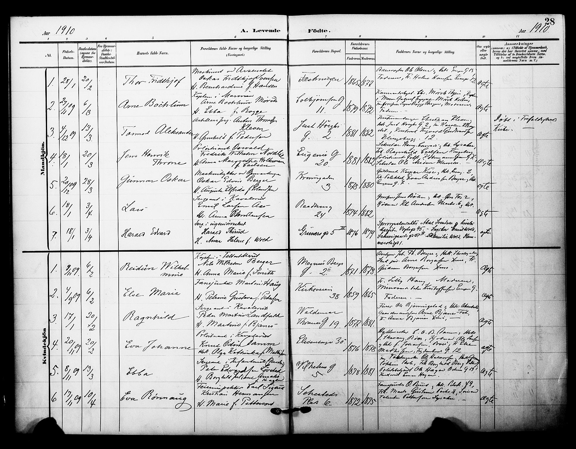 Garnisonsmenigheten Kirkebøker, SAO/A-10846/F/Fa/L0014: Parish register (official) no. 14, 1905-1914, p. 28