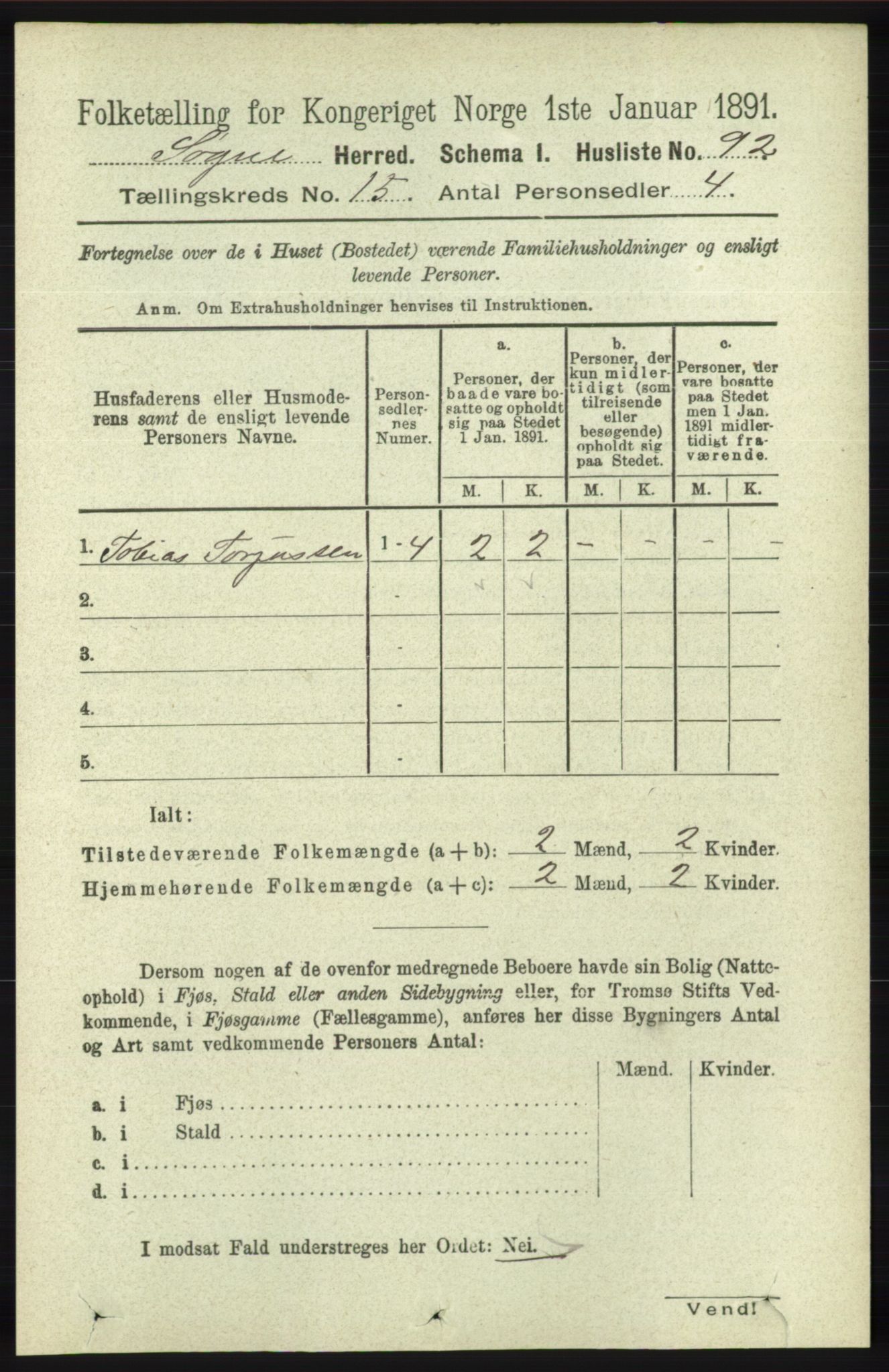 RA, 1891 census for 1018 Søgne, 1891, p. 3889