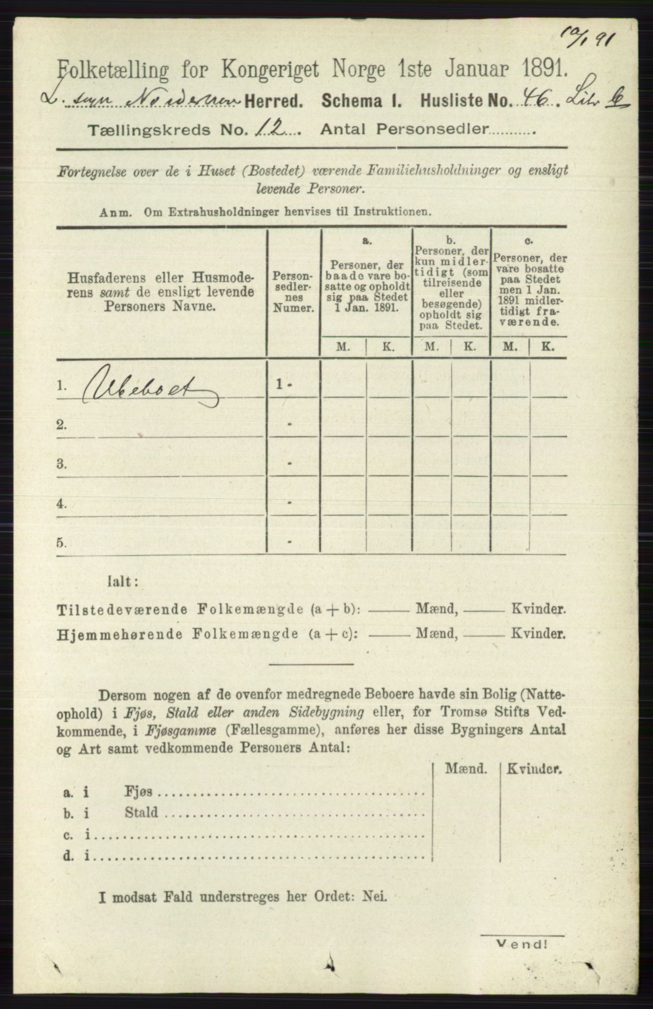 RA, 1891 census for 0613 Norderhov, 1891, p. 8534