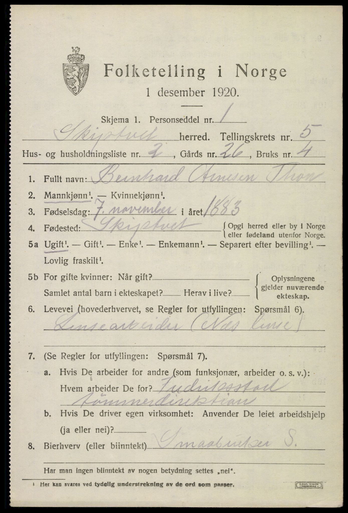 SAO, 1920 census for Skiptvet, 1920, p. 5205