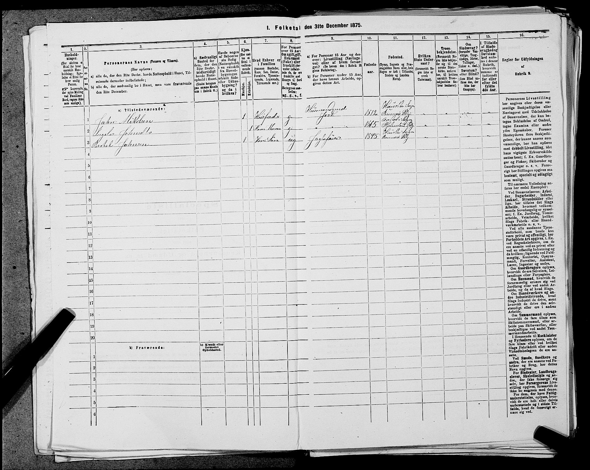 SAST, 1875 census for 1142P Rennesøy, 1875, p. 292