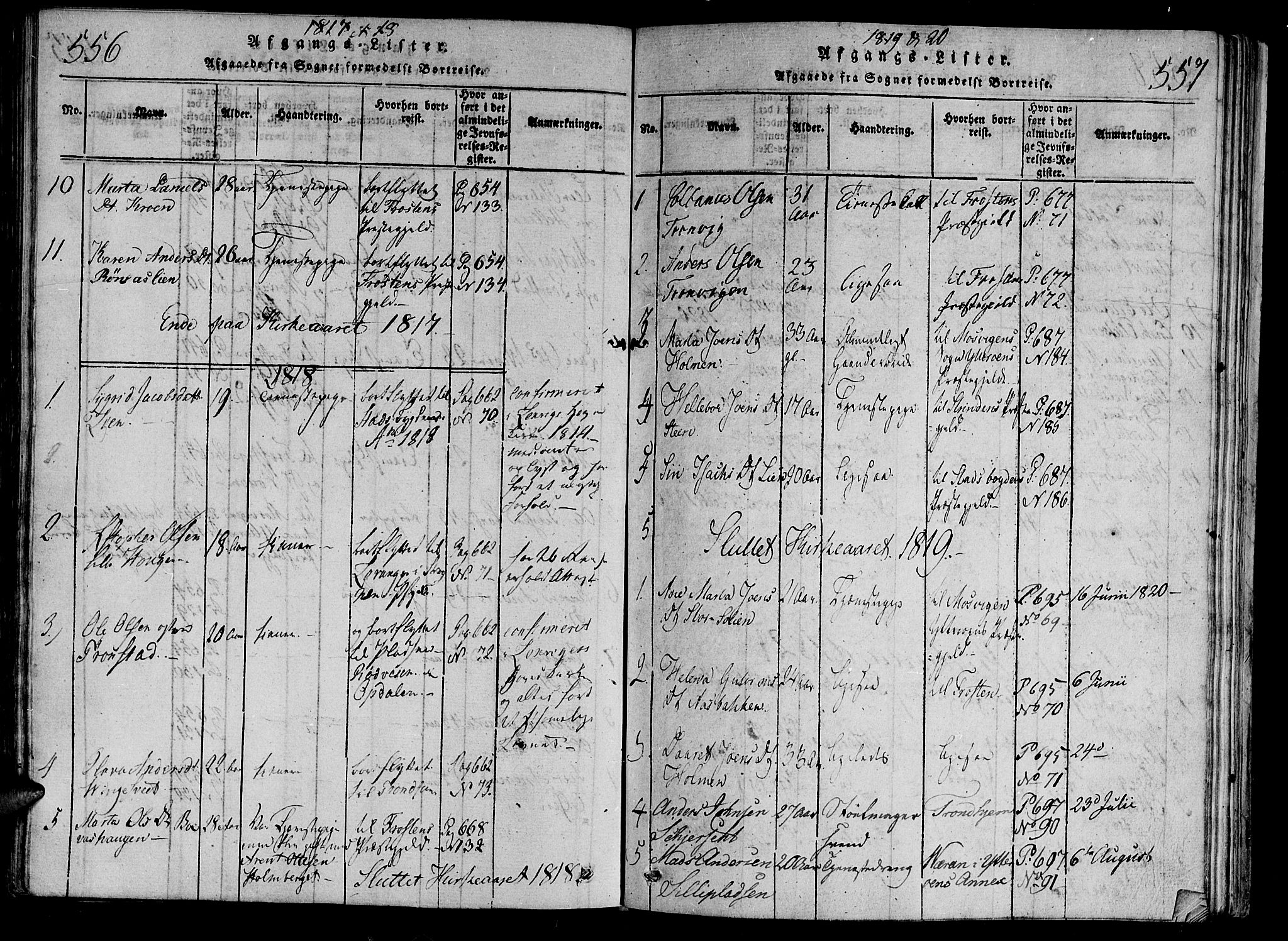 Ministerialprotokoller, klokkerbøker og fødselsregistre - Nord-Trøndelag, AV/SAT-A-1458/701/L0005: Parish register (official) no. 701A05 /1, 1816-1825, p. 556-557