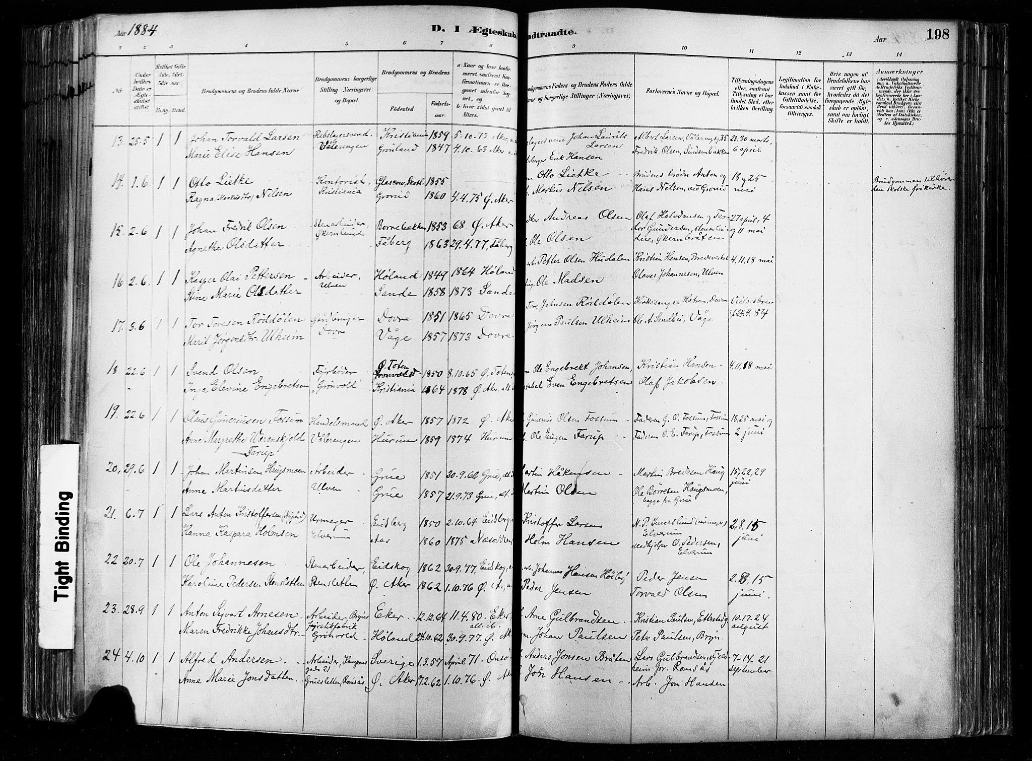 Østre Aker prestekontor Kirkebøker, AV/SAO-A-10840/F/Fa/L0008: Parish register (official) no. I 8, 1883-1894, p. 198