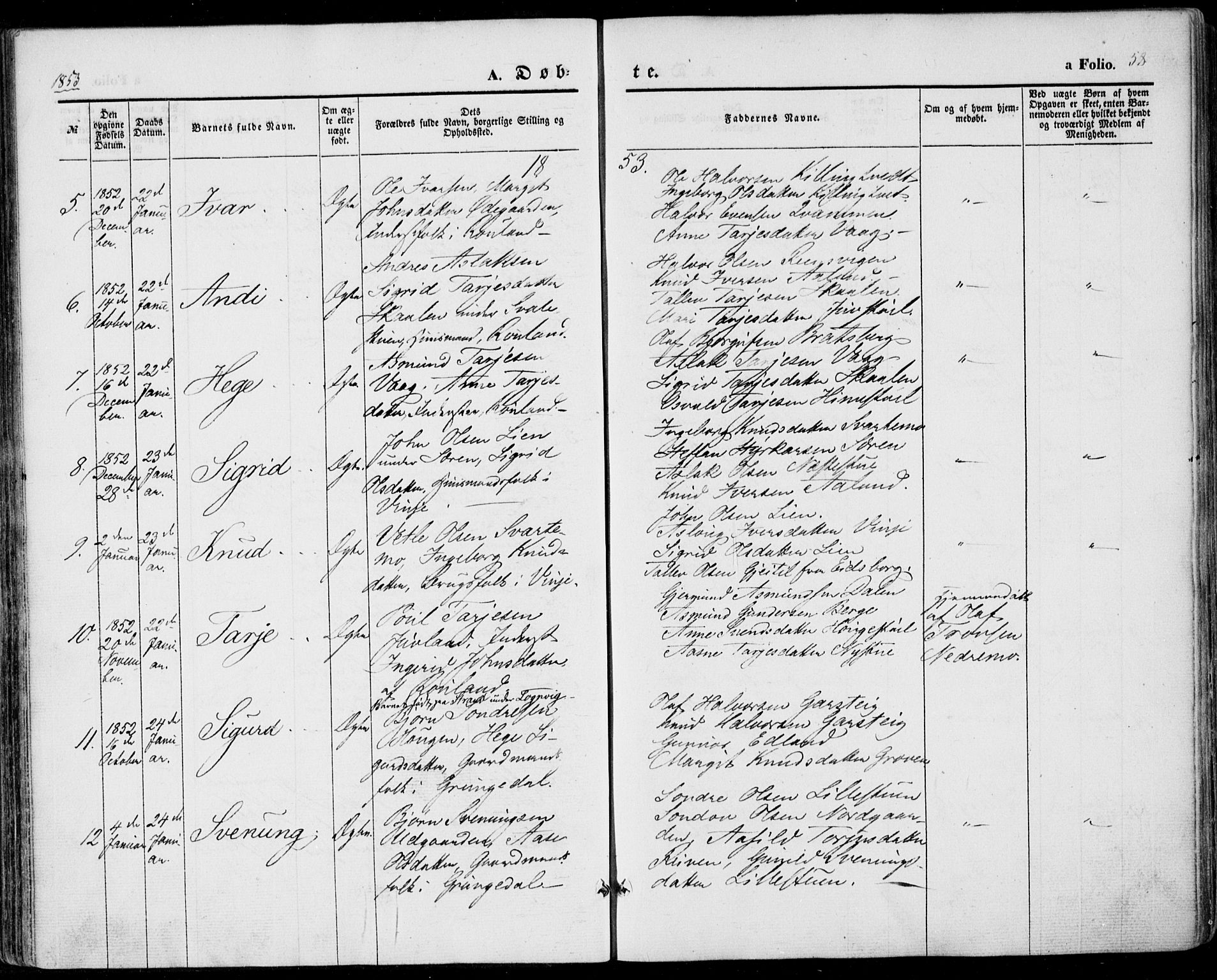 Vinje kirkebøker, SAKO/A-312/F/Fa/L0004: Parish register (official) no. I 4, 1843-1869, p. 58