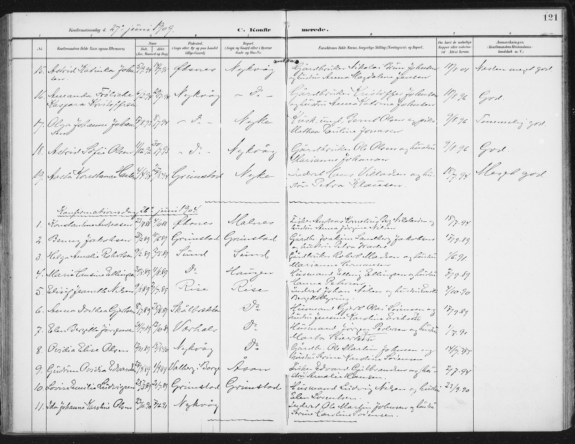 Ministerialprotokoller, klokkerbøker og fødselsregistre - Nordland, SAT/A-1459/892/L1321: Parish register (official) no. 892A02, 1902-1918, p. 121