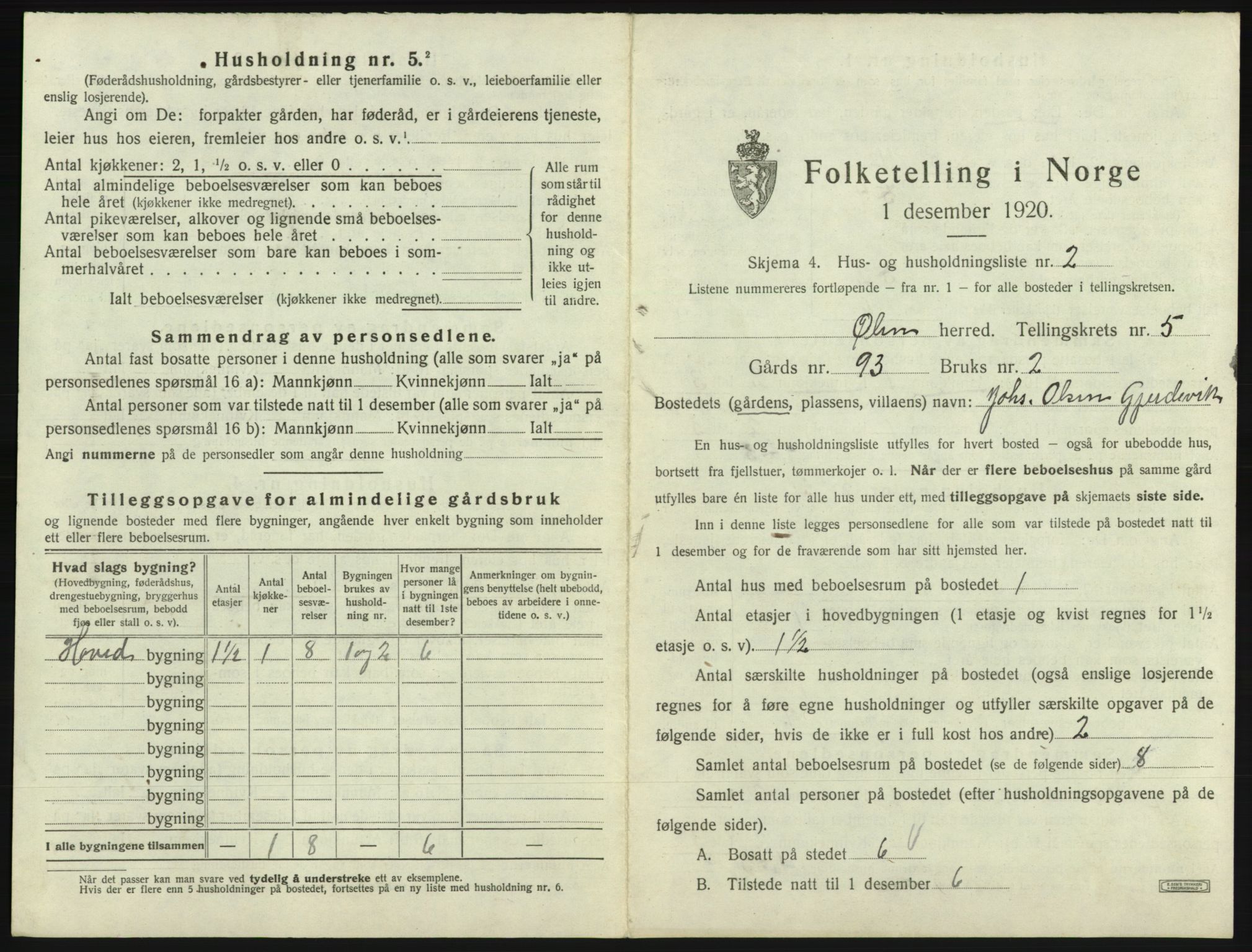 SAB, 1920 census for Ølen, 1920, p. 365