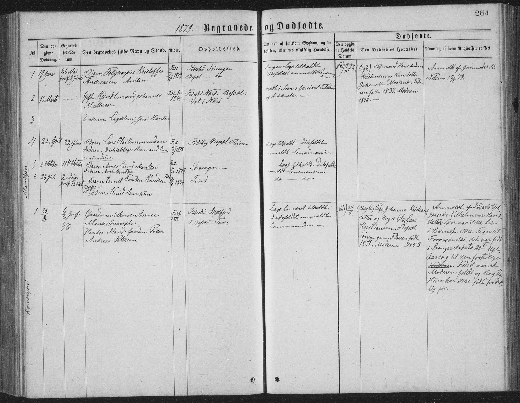 Ministerialprotokoller, klokkerbøker og fødselsregistre - Nordland, AV/SAT-A-1459/886/L1225: Parish register (copy) no. 886C02, 1874-1896, p. 264