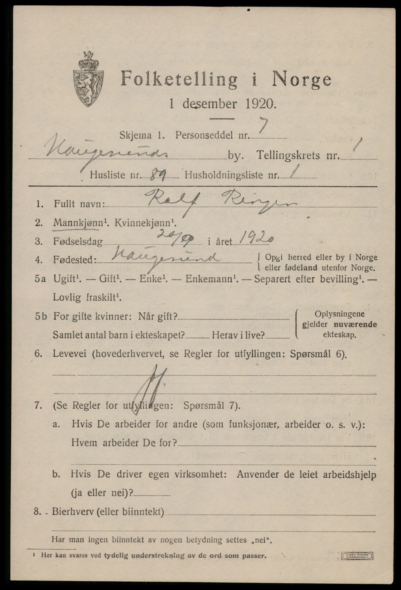 SAST, 1920 census for Haugesund, 1920, p. 12801