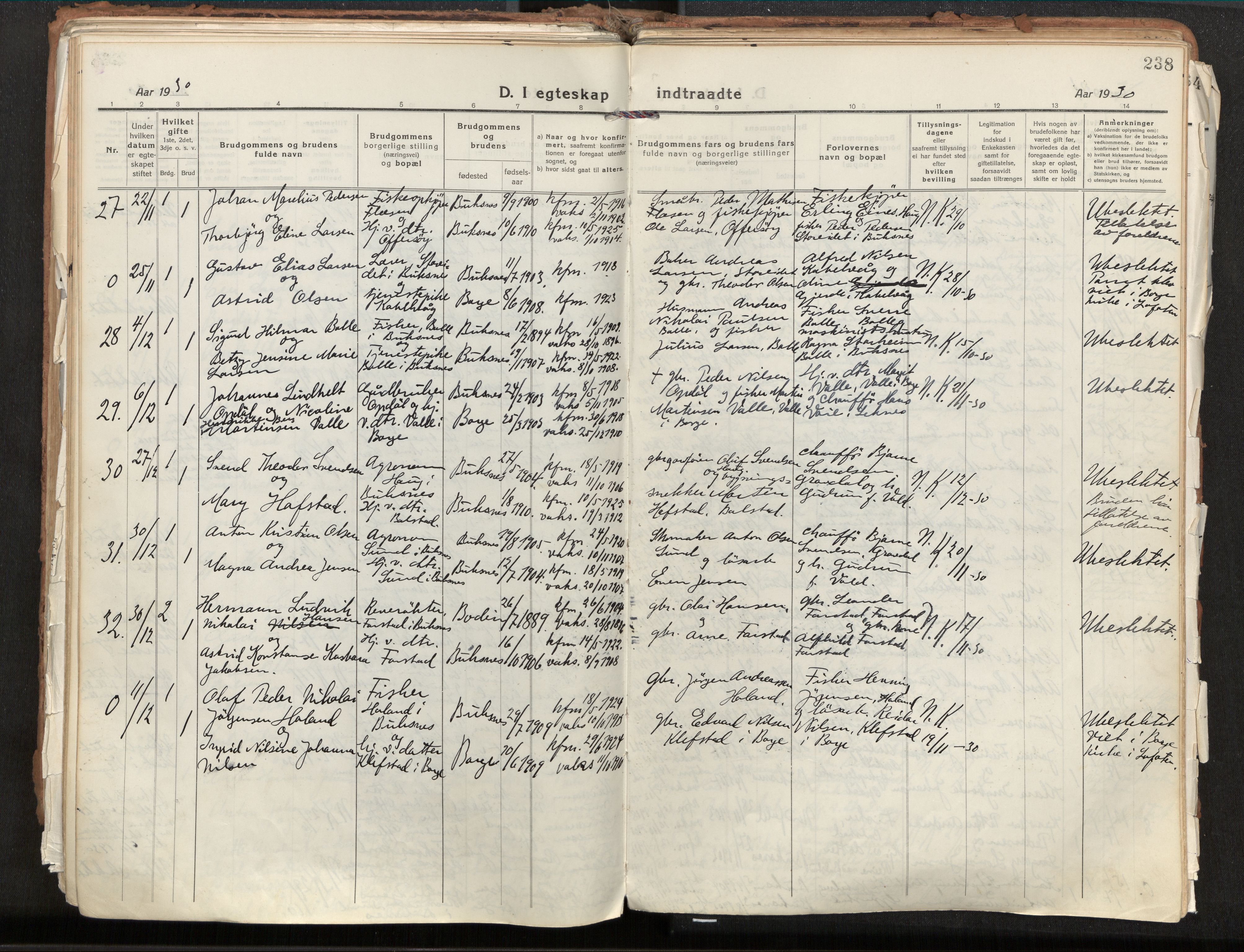 Ministerialprotokoller, klokkerbøker og fødselsregistre - Nordland, AV/SAT-A-1459/881/L1160: Parish register (official) no. 881A13, 1919-1937, p. 238