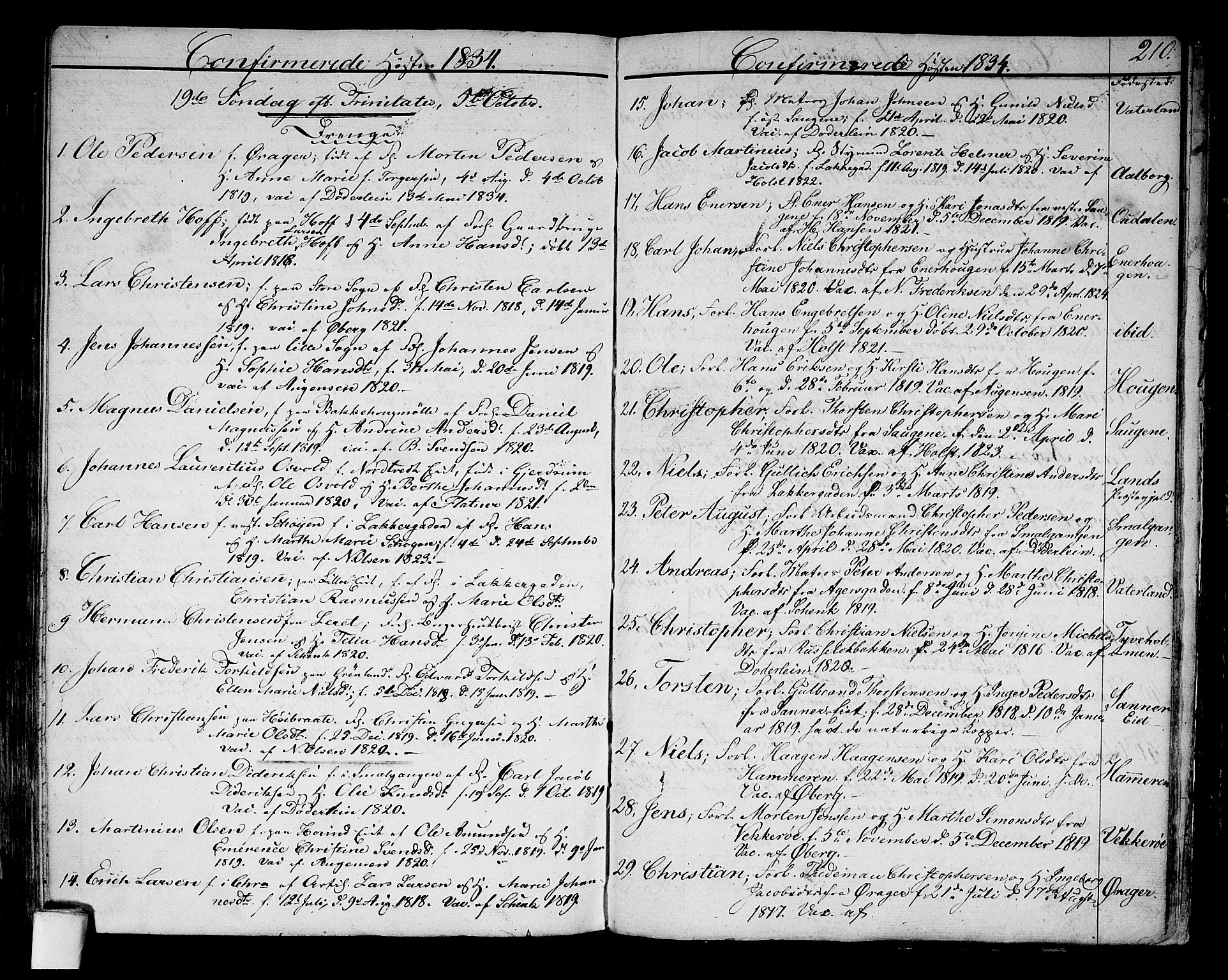 Aker prestekontor kirkebøker, SAO/A-10861/G/L0006: Parish register (copy) no. 6, 1830-1838, p. 210