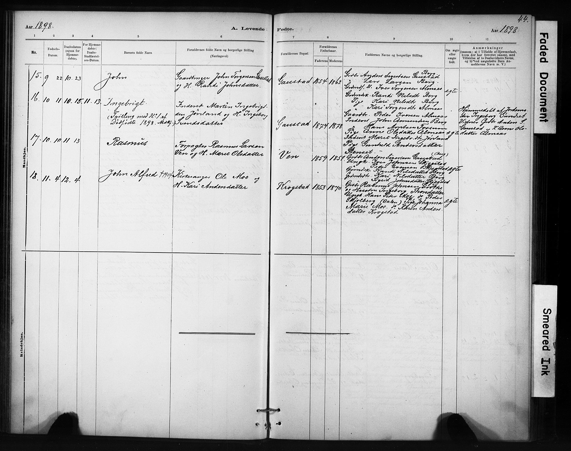 Ministerialprotokoller, klokkerbøker og fødselsregistre - Sør-Trøndelag, SAT/A-1456/694/L1127: Parish register (official) no. 694A01, 1887-1905, p. 44