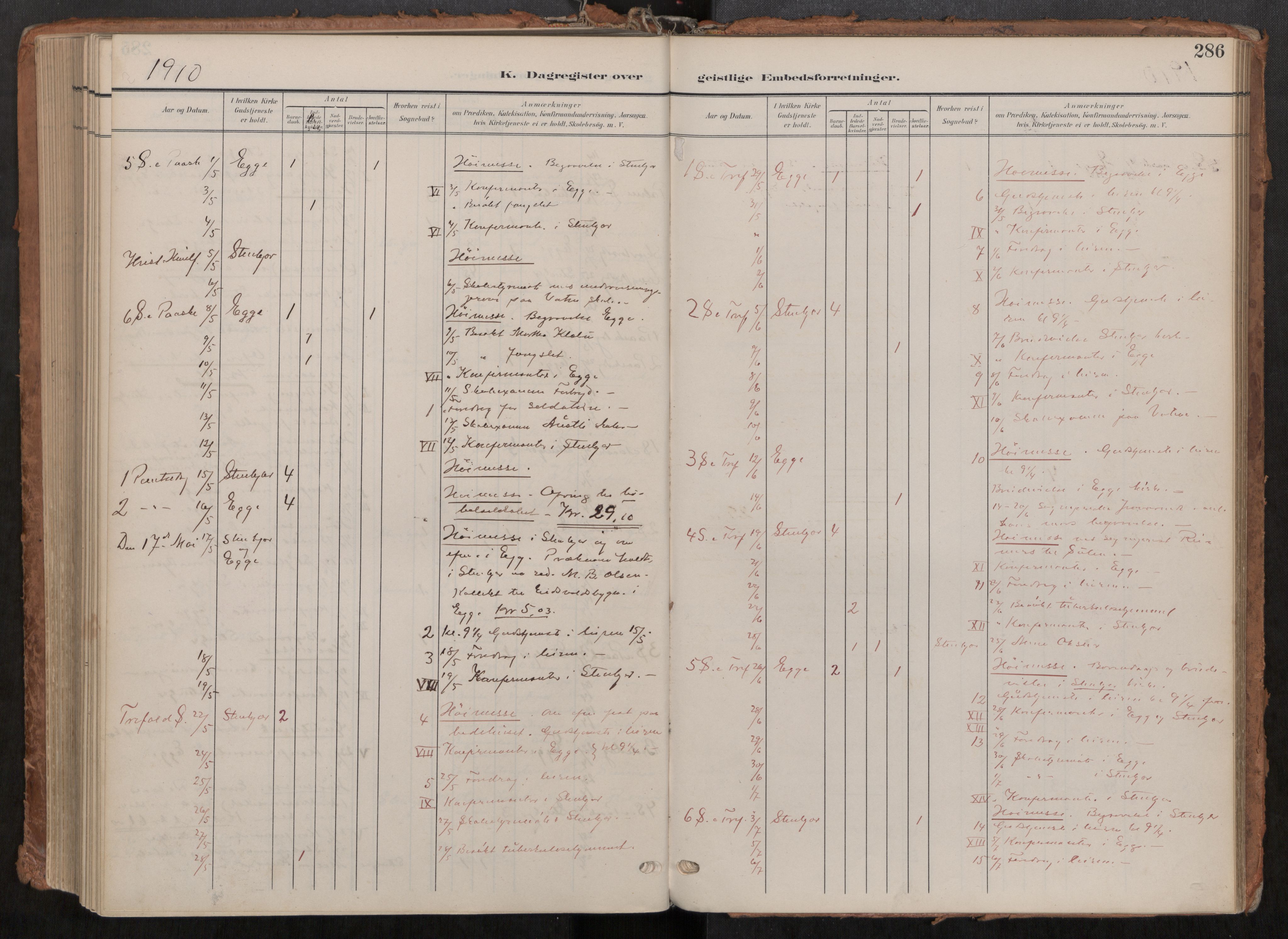 Steinkjer sokneprestkontor, AV/SAT-A-1541/01/H/Ha/Haa/L0001: Parish register (official) no. 1, 1904-1912, p. 286