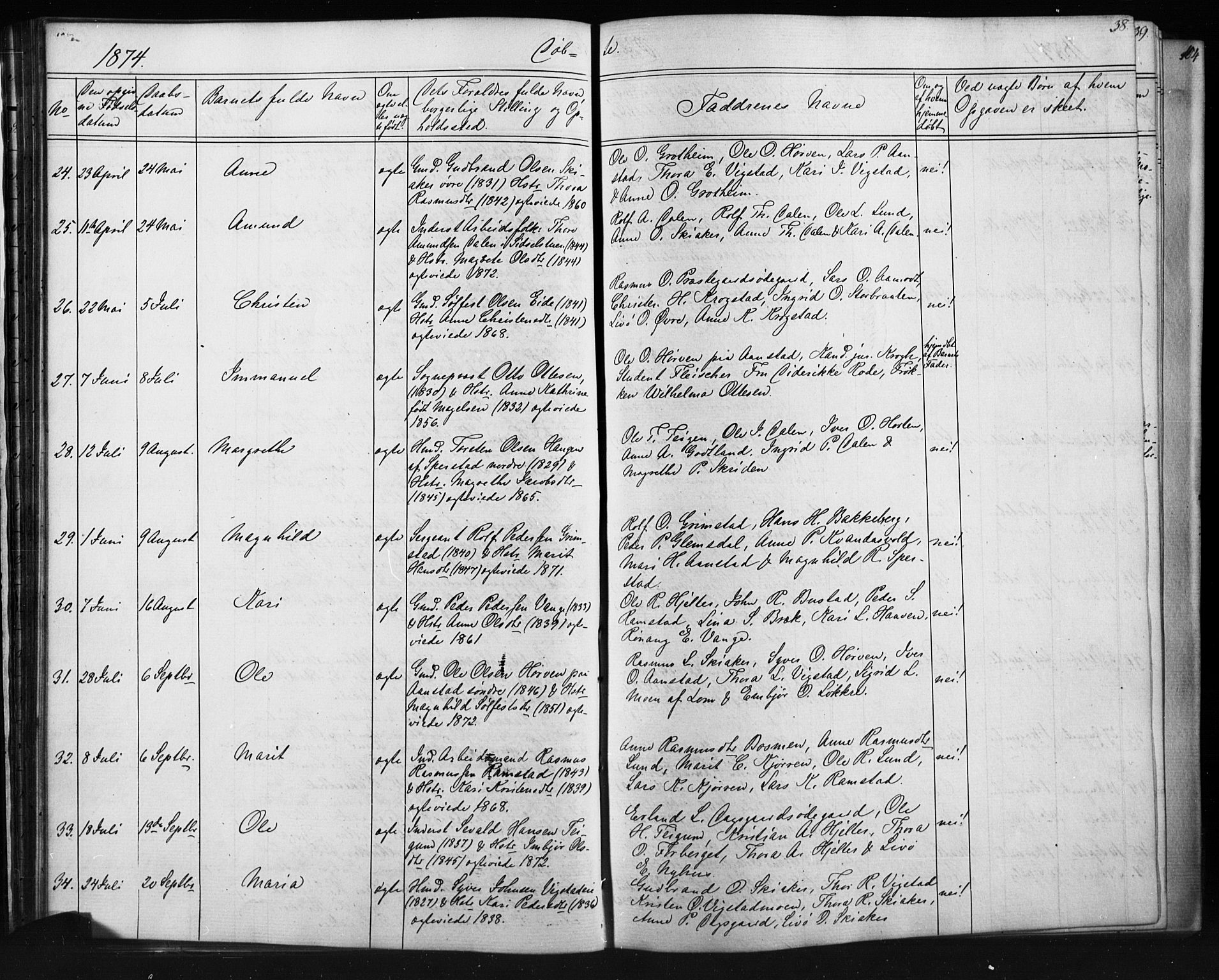Skjåk prestekontor, SAH/PREST-072/H/Ha/Hab/L0001: Parish register (copy) no. 1, 1865-1893, p. 38