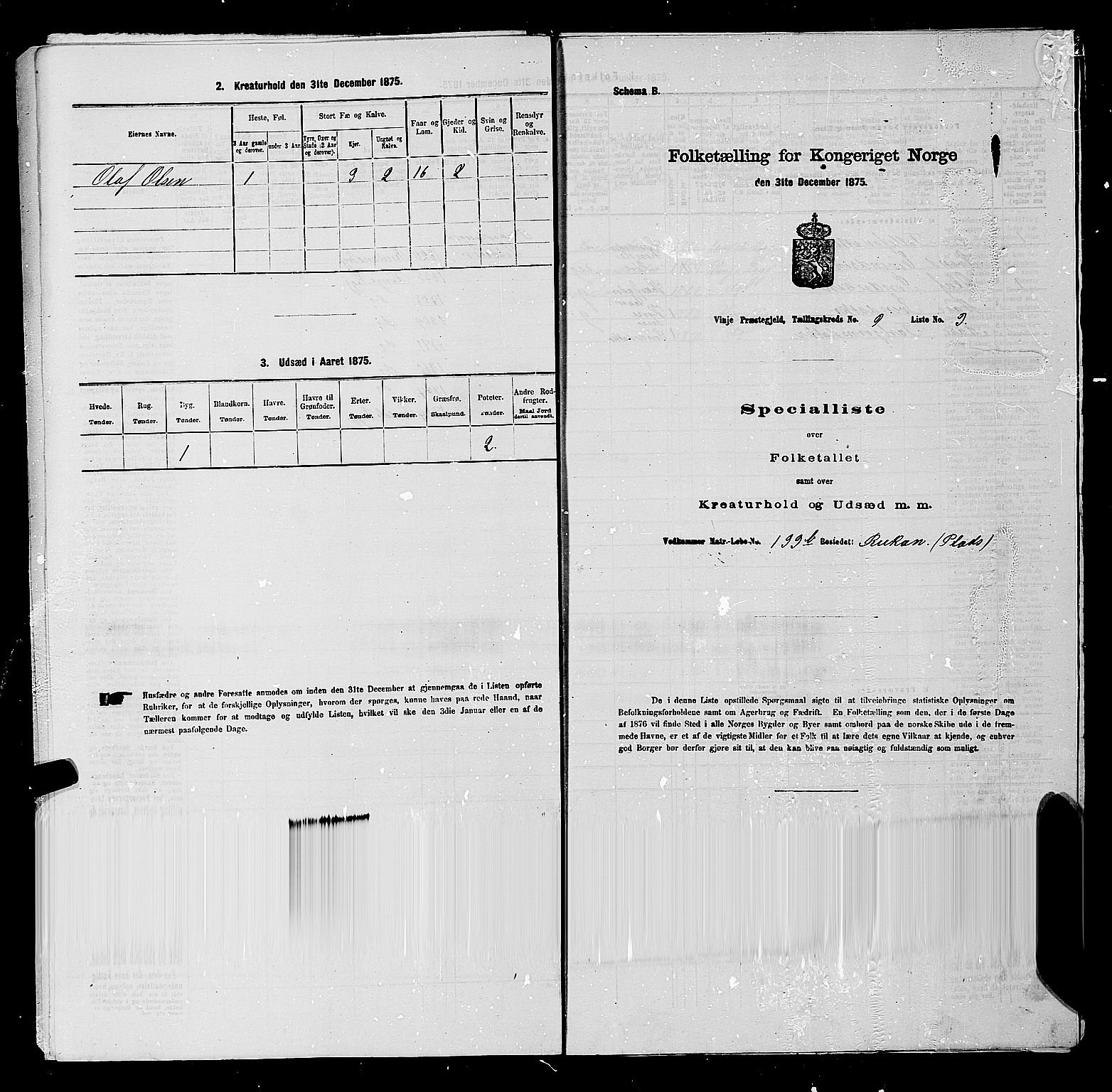 SAKO, 1875 census for 0834P Vinje, 1875, p. 661