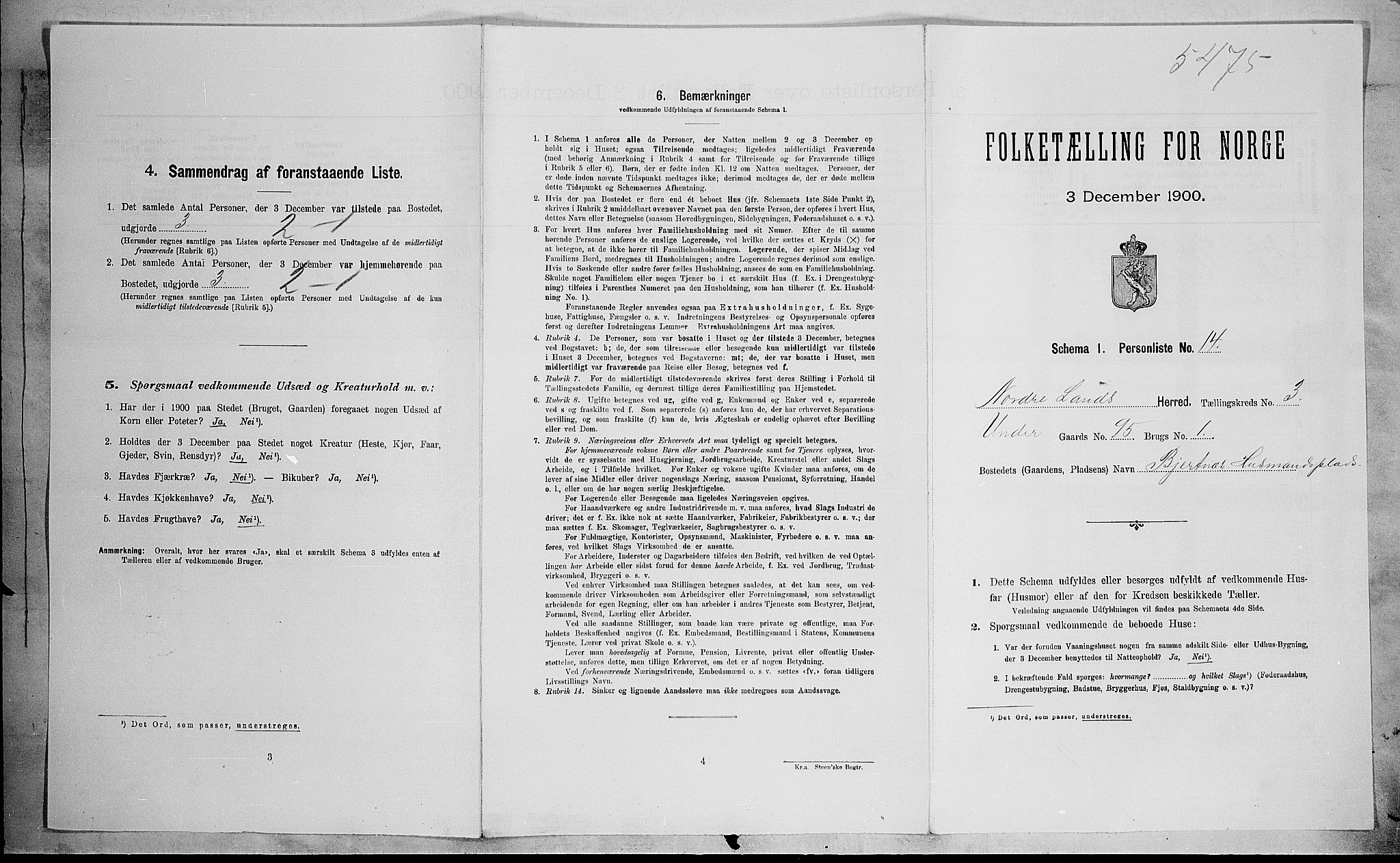 SAH, 1900 census for Nordre Land, 1900, p. 447