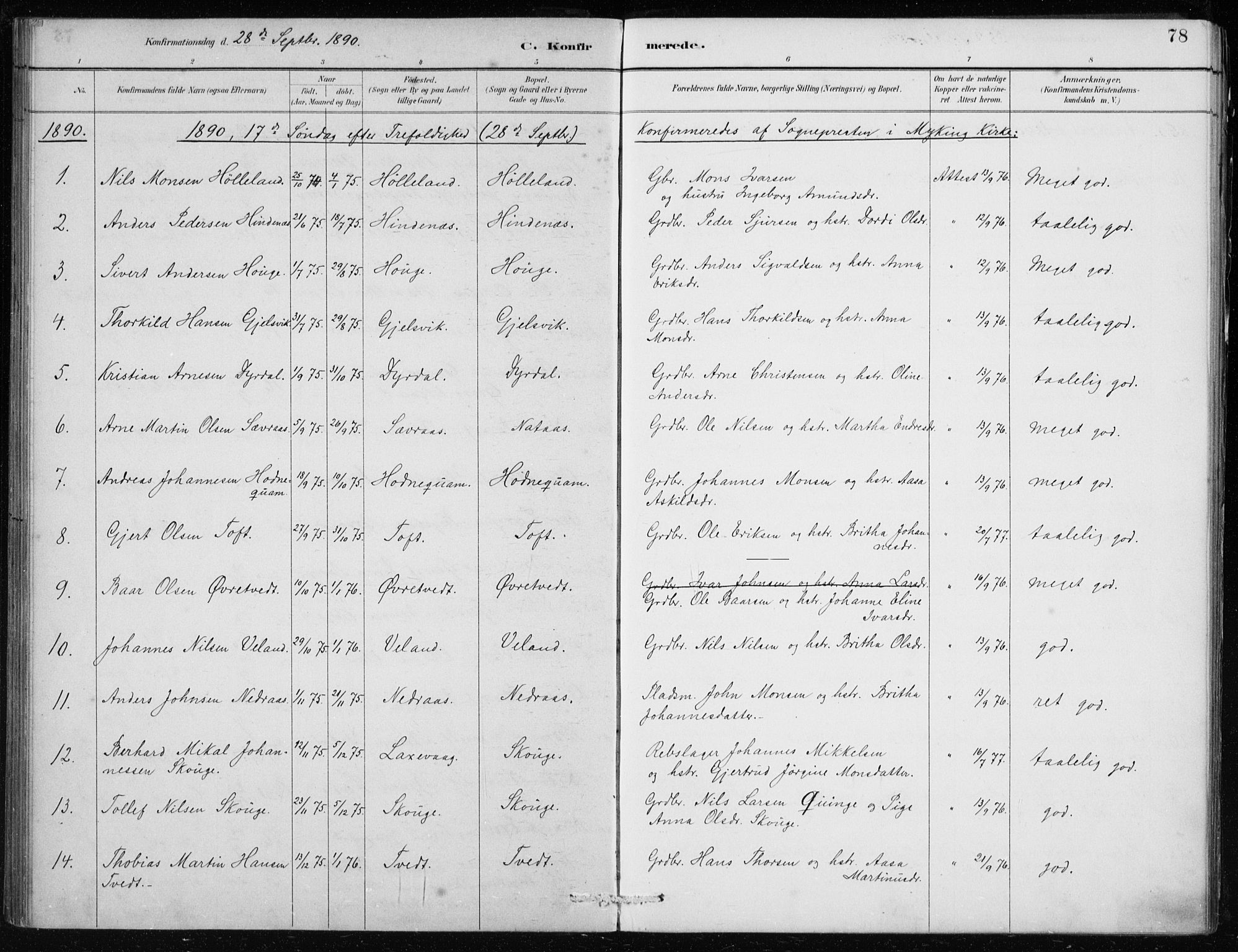 Lindås Sokneprestembete, SAB/A-76701/H/Haa: Parish register (official) no. F  1, 1886-1897, p. 78