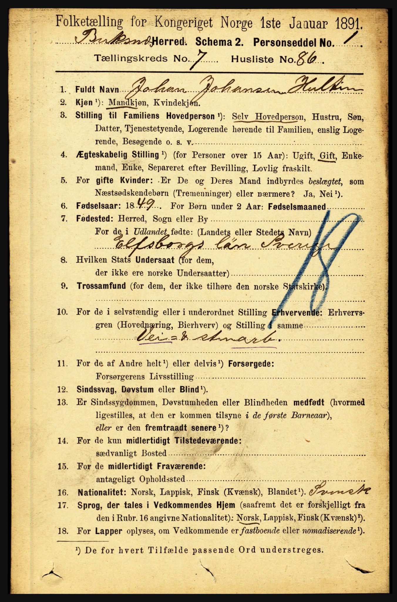 RA, 1891 census for 1860 Buksnes, 1891, p. 5557