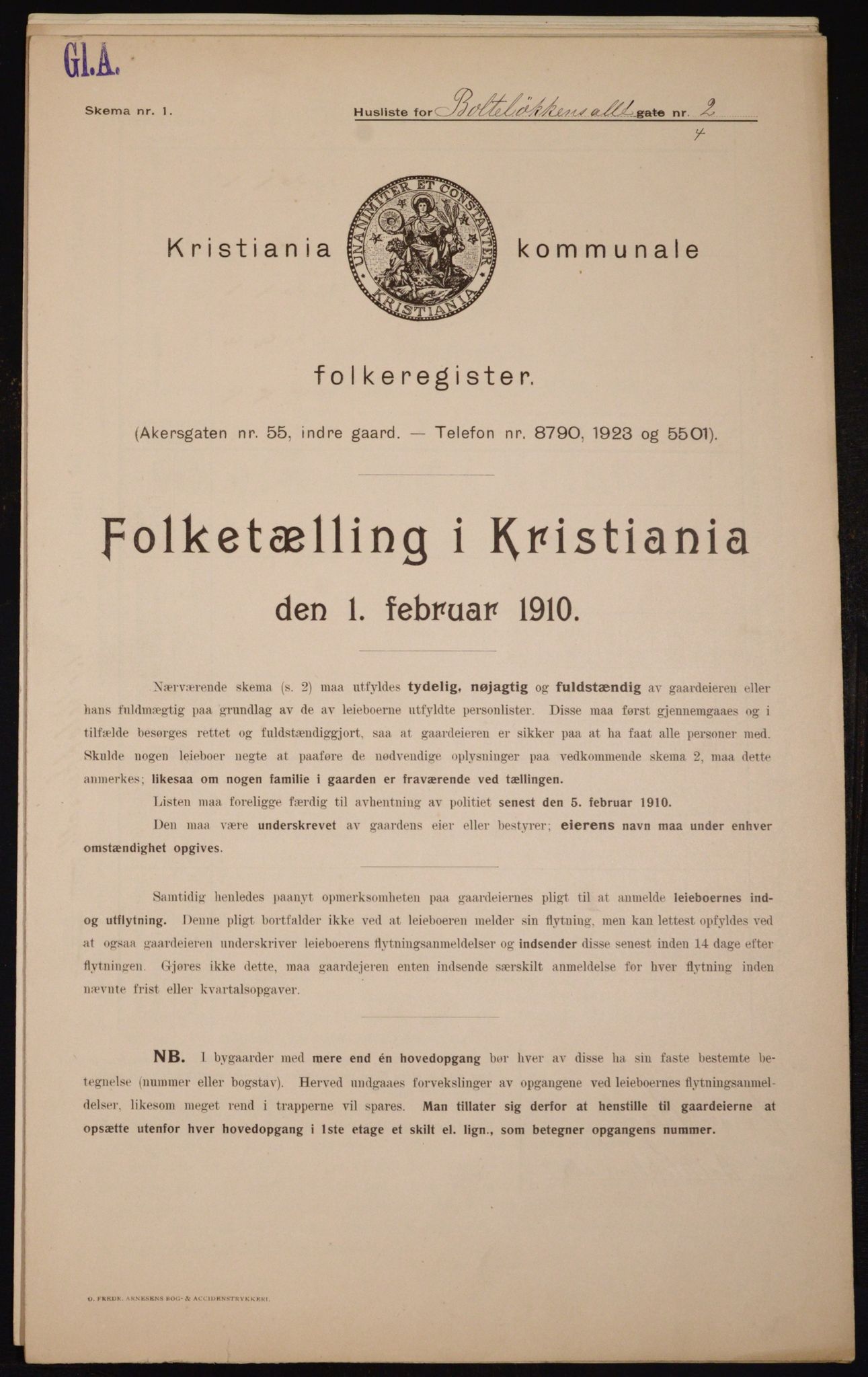 OBA, Municipal Census 1910 for Kristiania, 1910, p. 7300