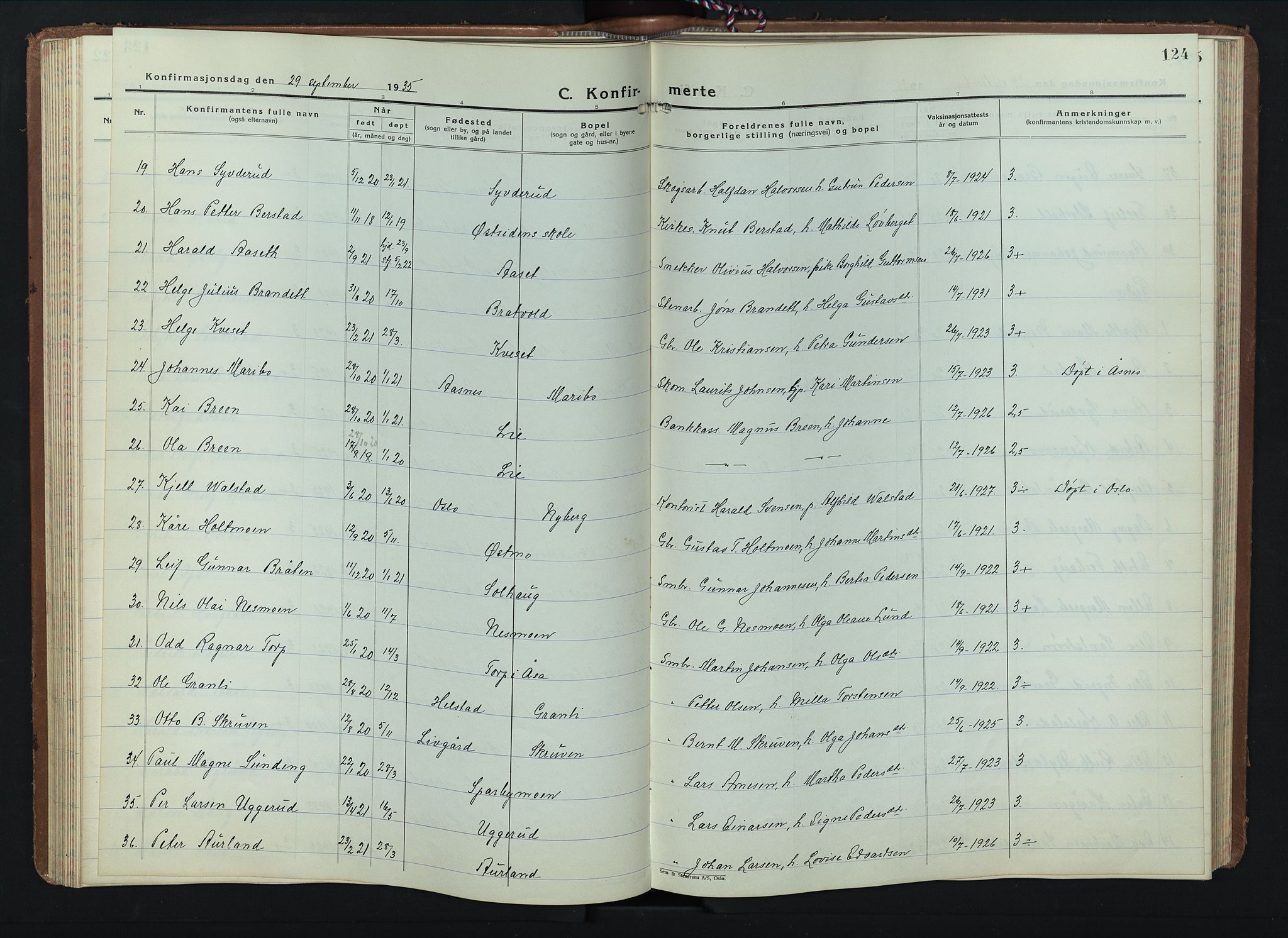 Hof prestekontor, AV/SAH-PREST-038/H/Ha/Hab/L0003: Parish register (copy) no. 3, 1933-1947, p. 124