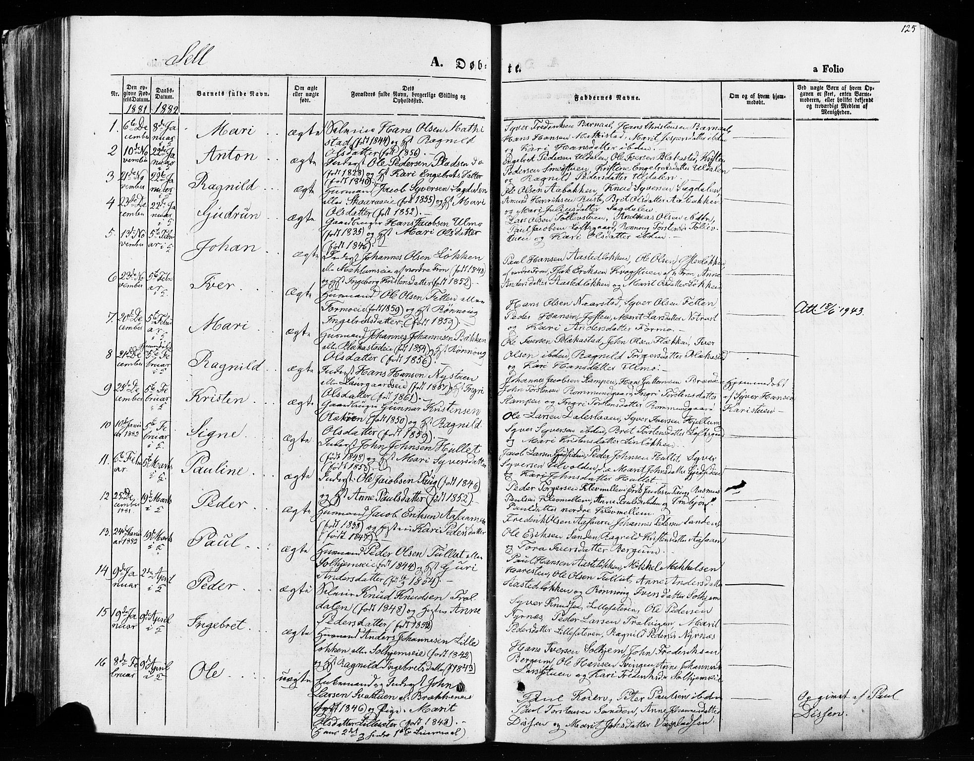 Vågå prestekontor, SAH/PREST-076/H/Ha/Haa/L0007: Parish register (official) no. 7 /3, 1872-1886, p. 125