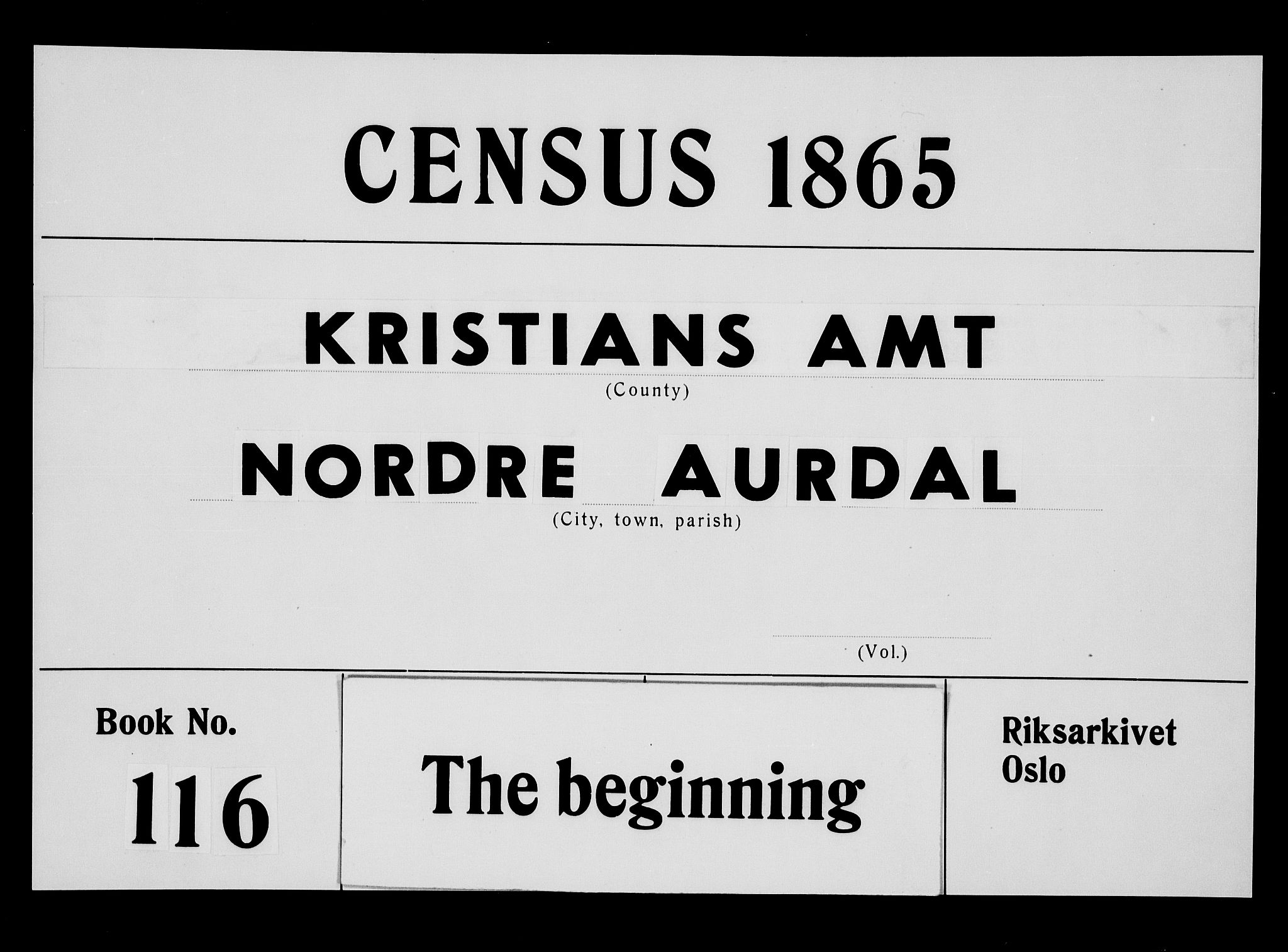 RA, 1865 census for Nord-Aurdal, 1865, p. 1