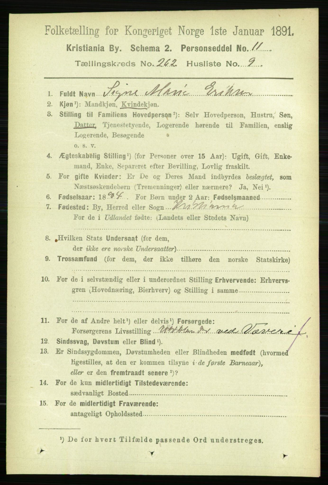 RA, 1891 census for 0301 Kristiania, 1891, p. 159264