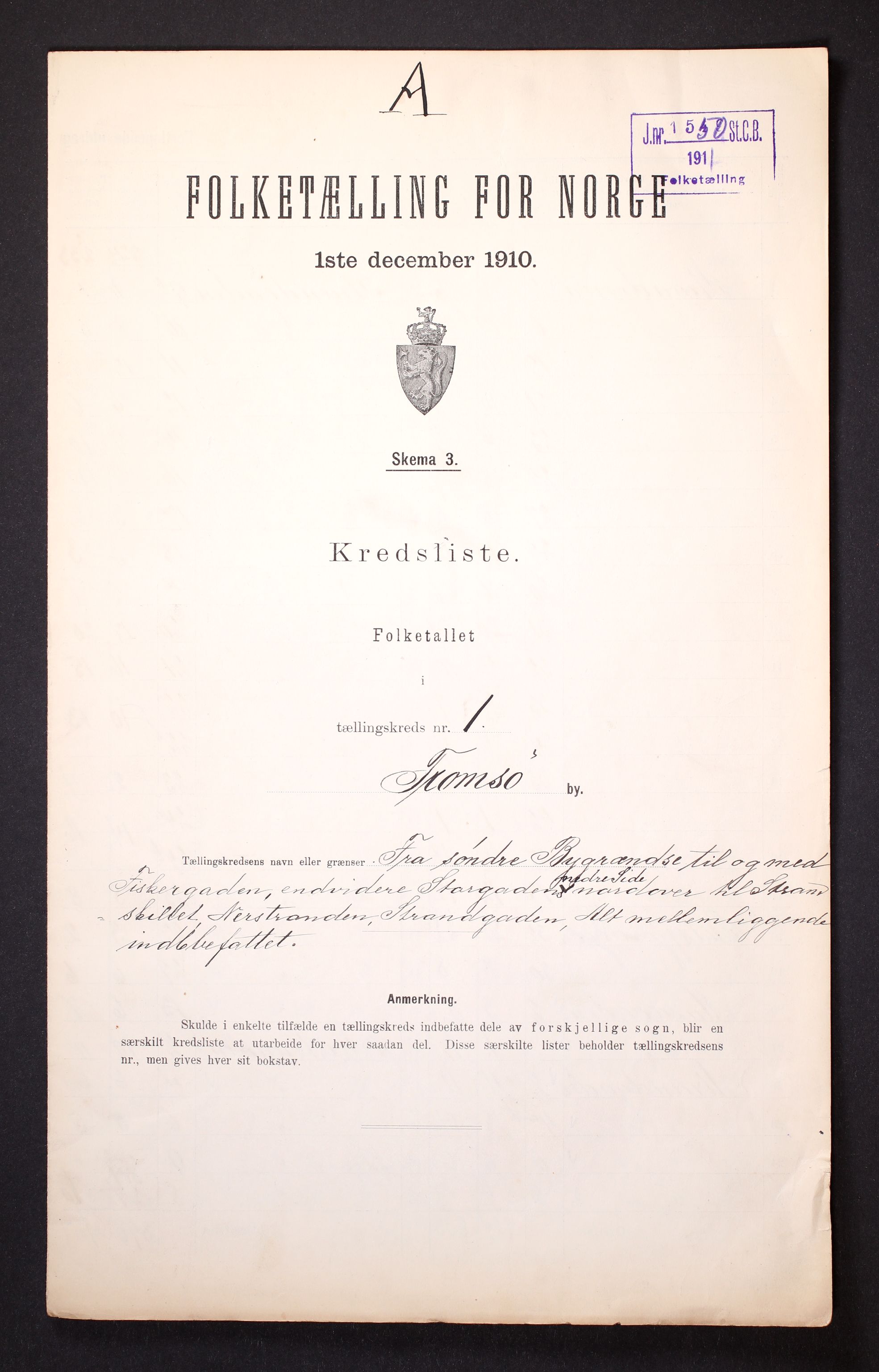 RA, 1910 census for Tromsø, 1910, p. 5