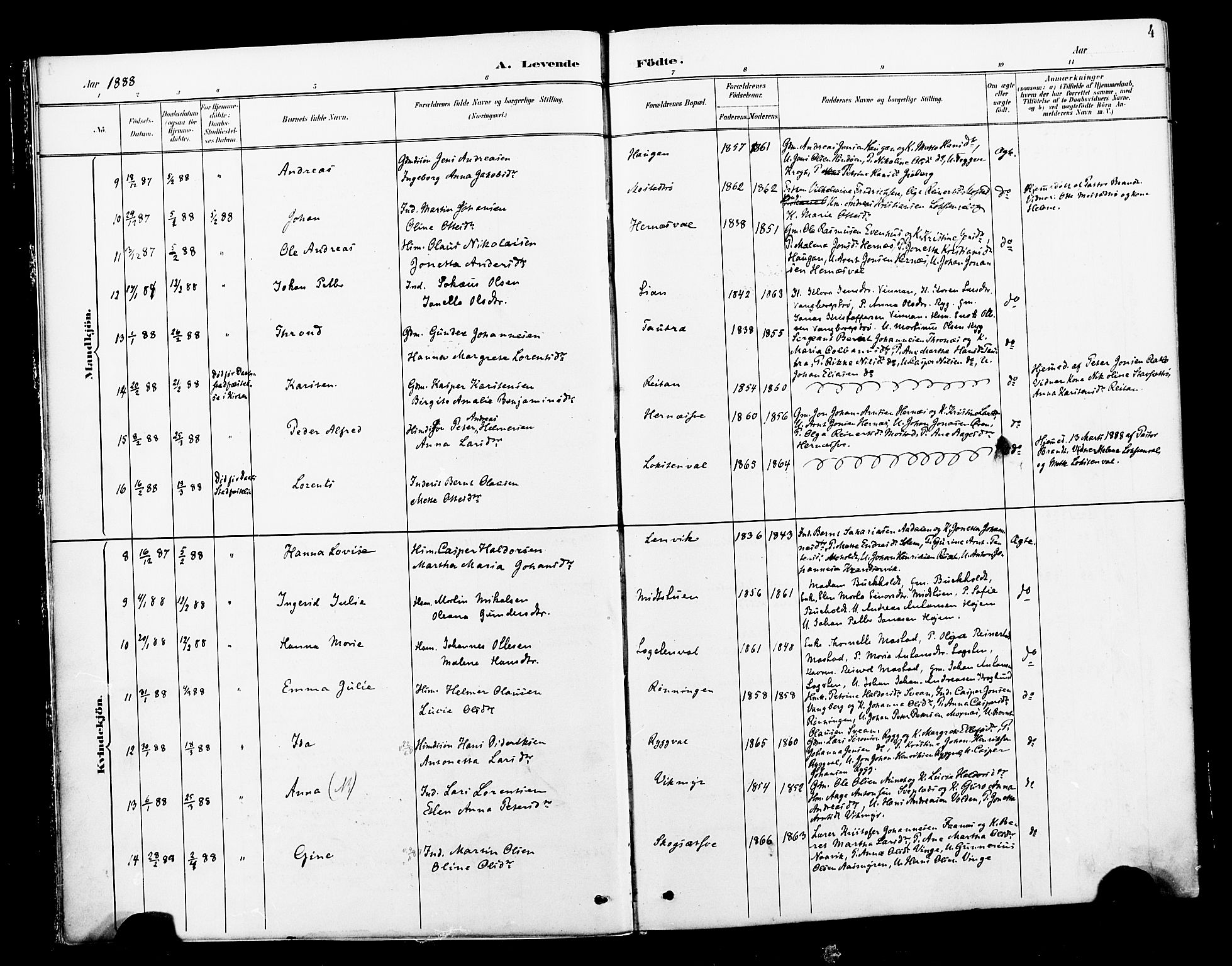 Ministerialprotokoller, klokkerbøker og fødselsregistre - Nord-Trøndelag, AV/SAT-A-1458/713/L0121: Parish register (official) no. 713A10, 1888-1898, p. 4