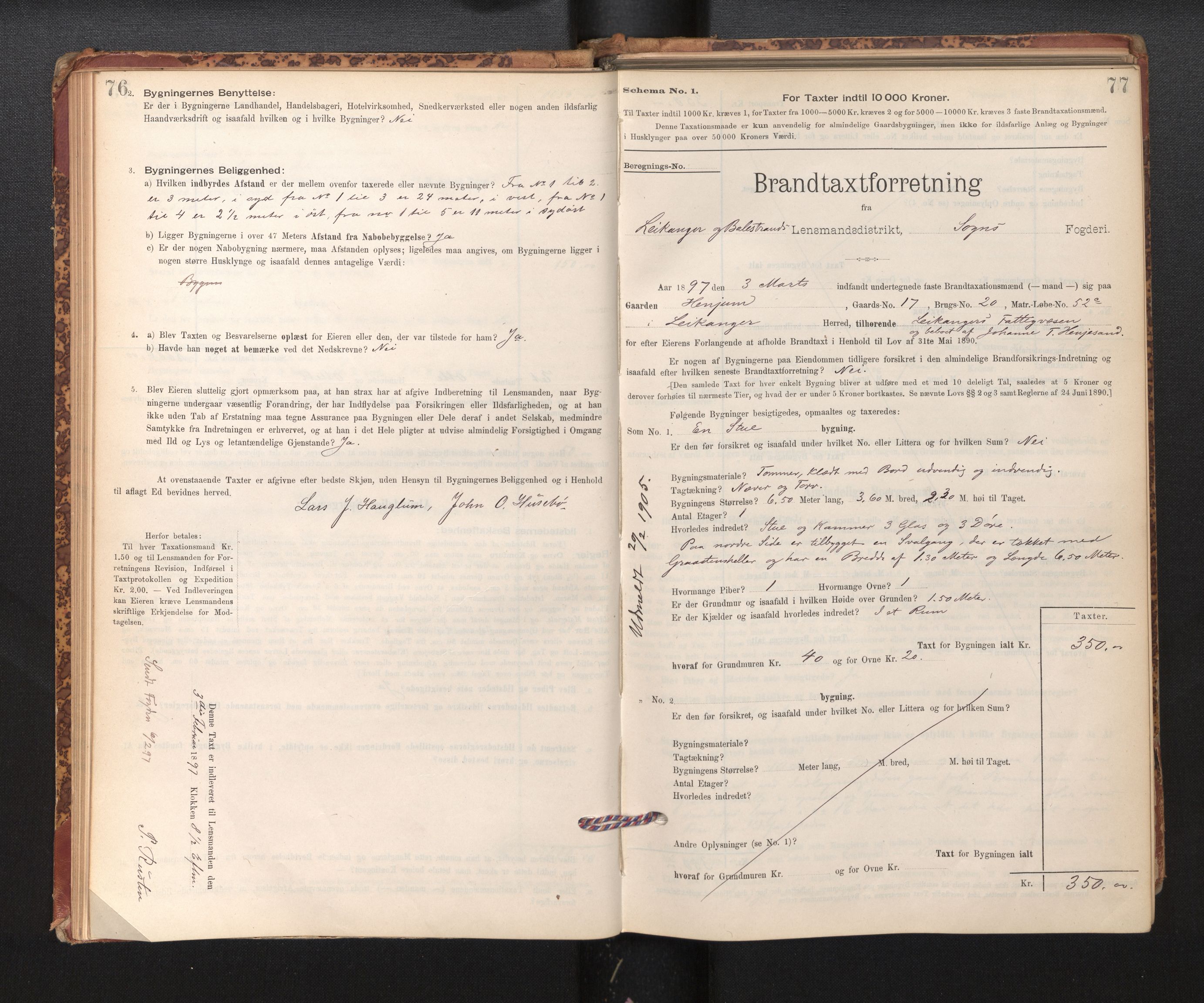 Lensmannen i Leikanger, AV/SAB-A-29201/0012/L0004: Branntakstprotokoll, skjematakst, 1894-1903, p. 76-77