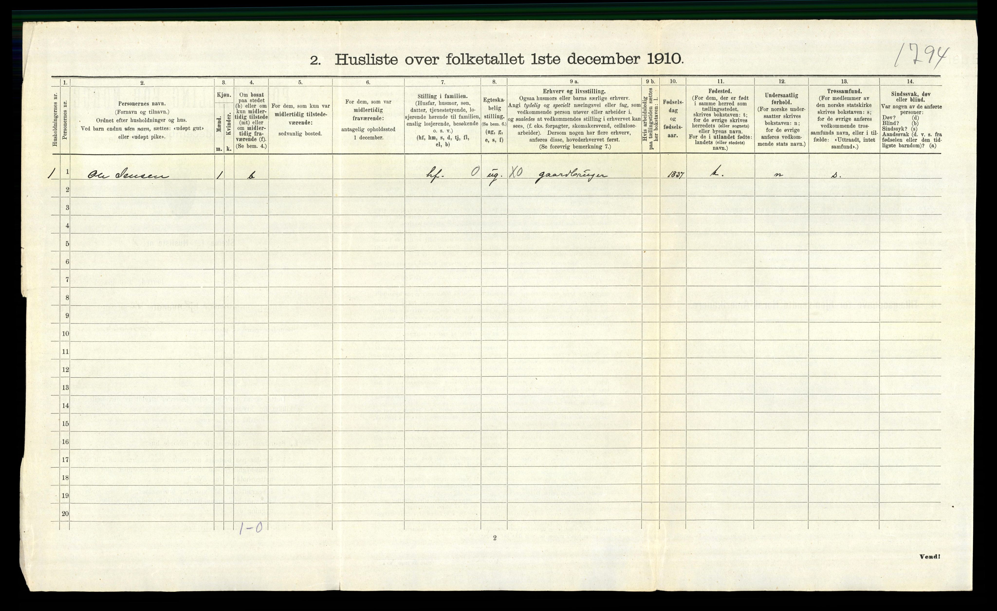 RA, 1910 census for Gjerstad, 1910, p. 376