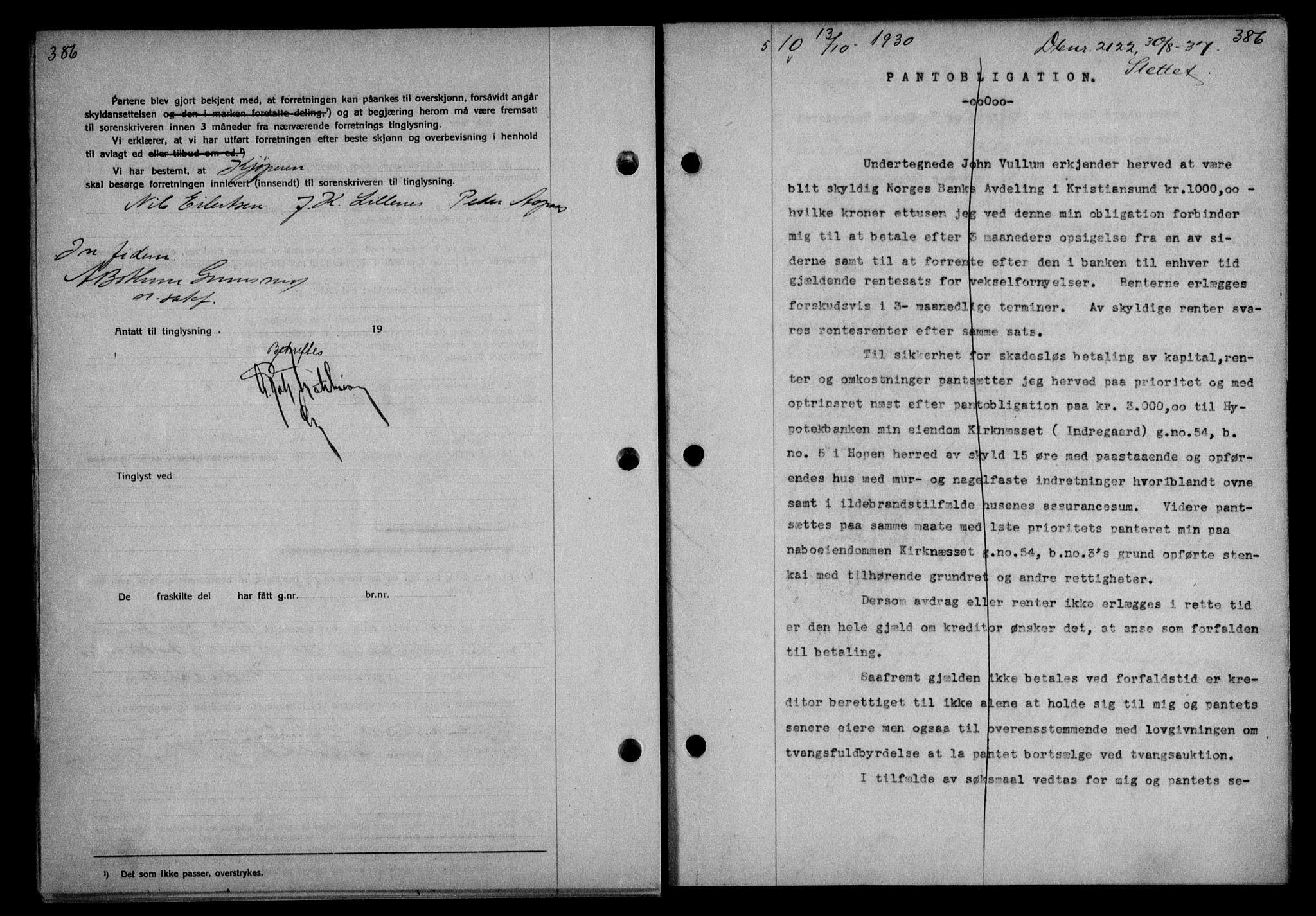 Nordmøre sorenskriveri, AV/SAT-A-4132/1/2/2Ca/L0070: Mortgage book no. 60, 1930-1930, Deed date: 13.10.1930