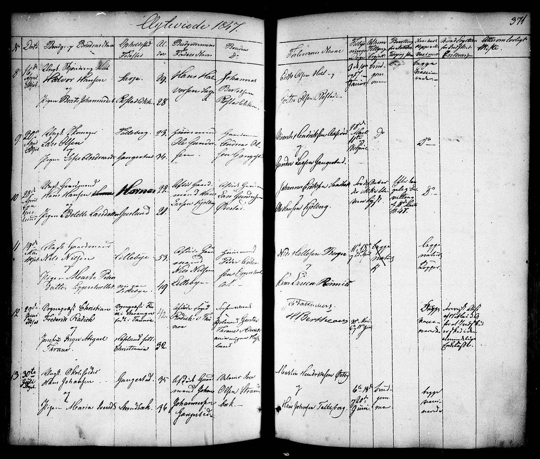 Skjeberg prestekontor Kirkebøker, SAO/A-10923/F/Fa/L0006: Parish register (official) no. I 6, 1846-1858, p. 371