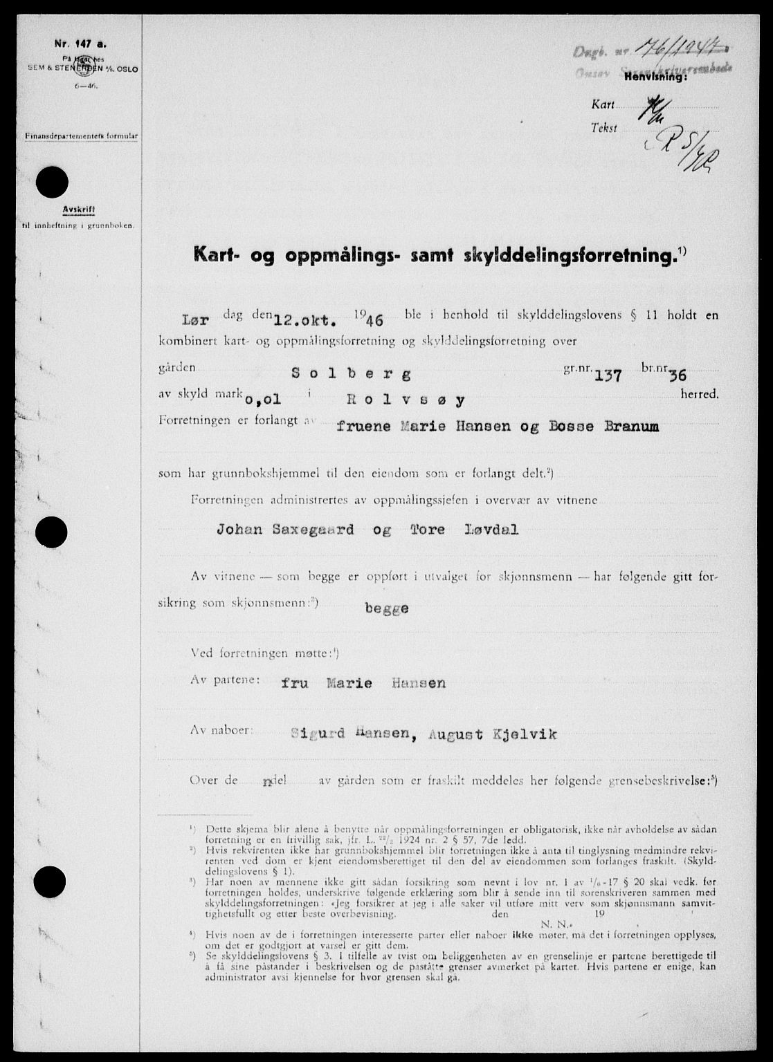 Onsøy sorenskriveri, SAO/A-10474/G/Ga/Gab/L0018: Mortgage book no. II A-18, 1946-1947, Diary no: : 76/1947