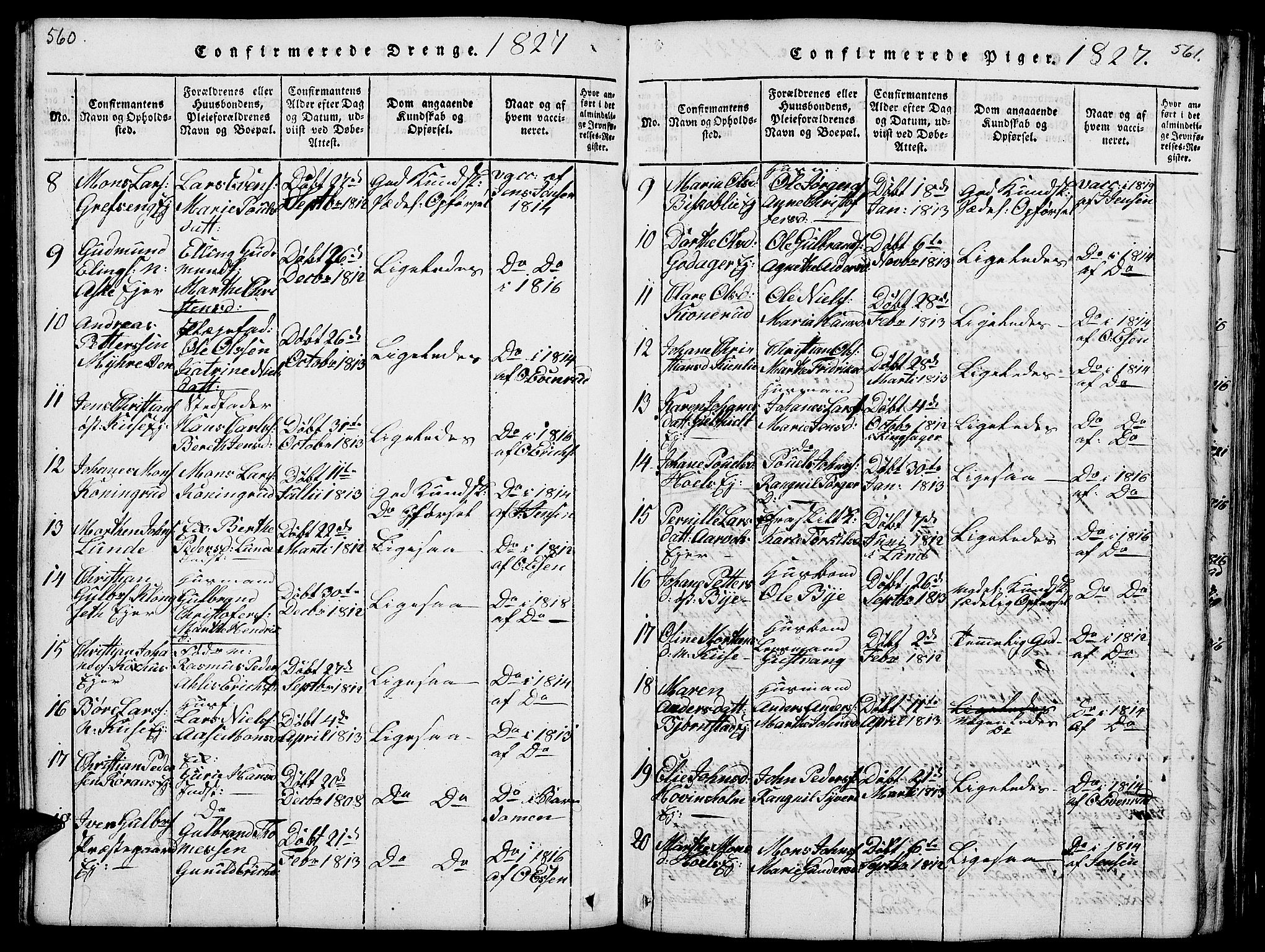 Nes prestekontor, Hedmark, SAH/PREST-020/L/La/L0003: Parish register (copy) no. 3, 1814-1831, p. 560-561