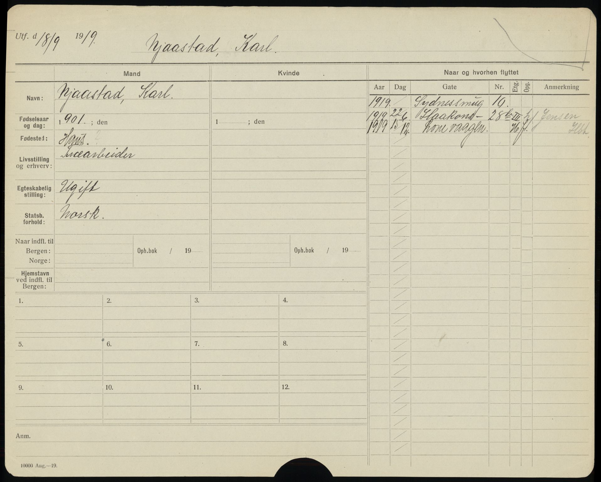 Bergen folkeregister, AV/SAB-A-17201/I/Ia/L0022: Utflyttet 1912 - 1920, Naa - Nordanger, 1912-1920