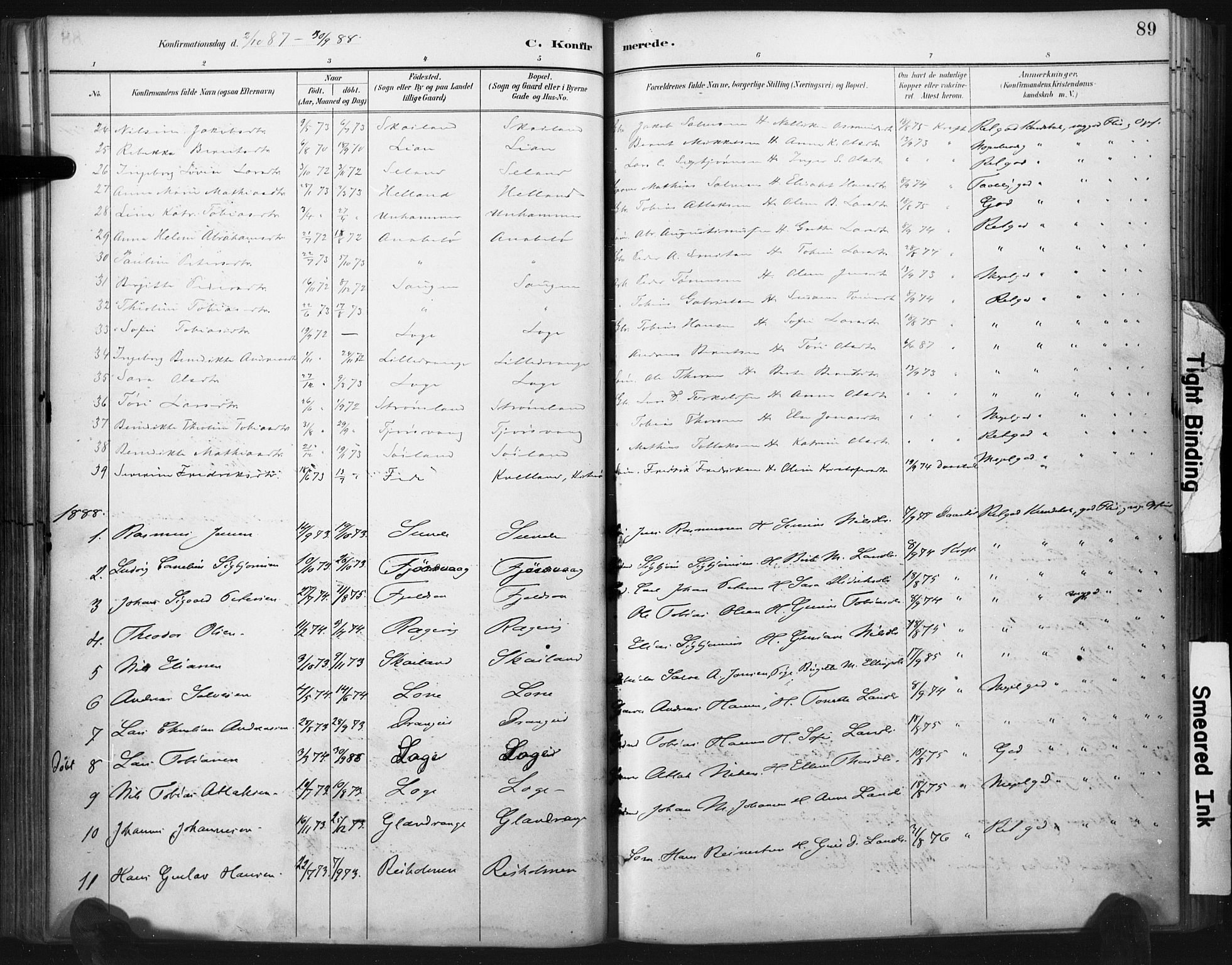 Flekkefjord sokneprestkontor, AV/SAK-1111-0012/F/Fa/Fac/L0008: Parish register (official) no. A 8, 1885-1898, p. 89