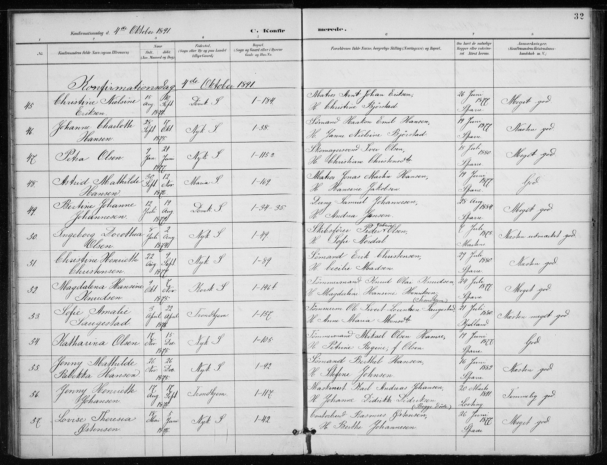 Nykirken Sokneprestembete, AV/SAB-A-77101/H/Haa/L0028: Parish register (official) no. C 7, 1887-1913, p. 32