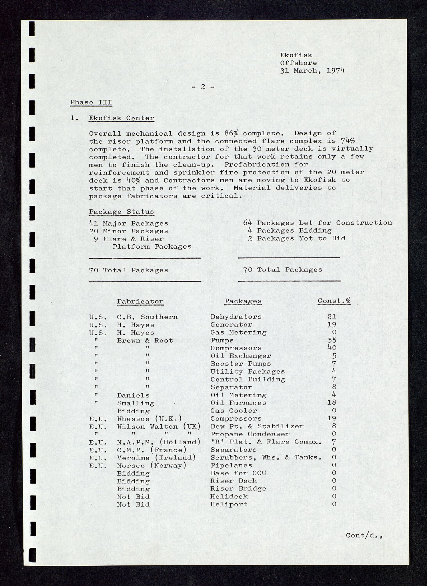 Oljedirektoratet, AV/SAST-A-101366/Da/L0135: Sakarkiv: Ekofisk, 1974