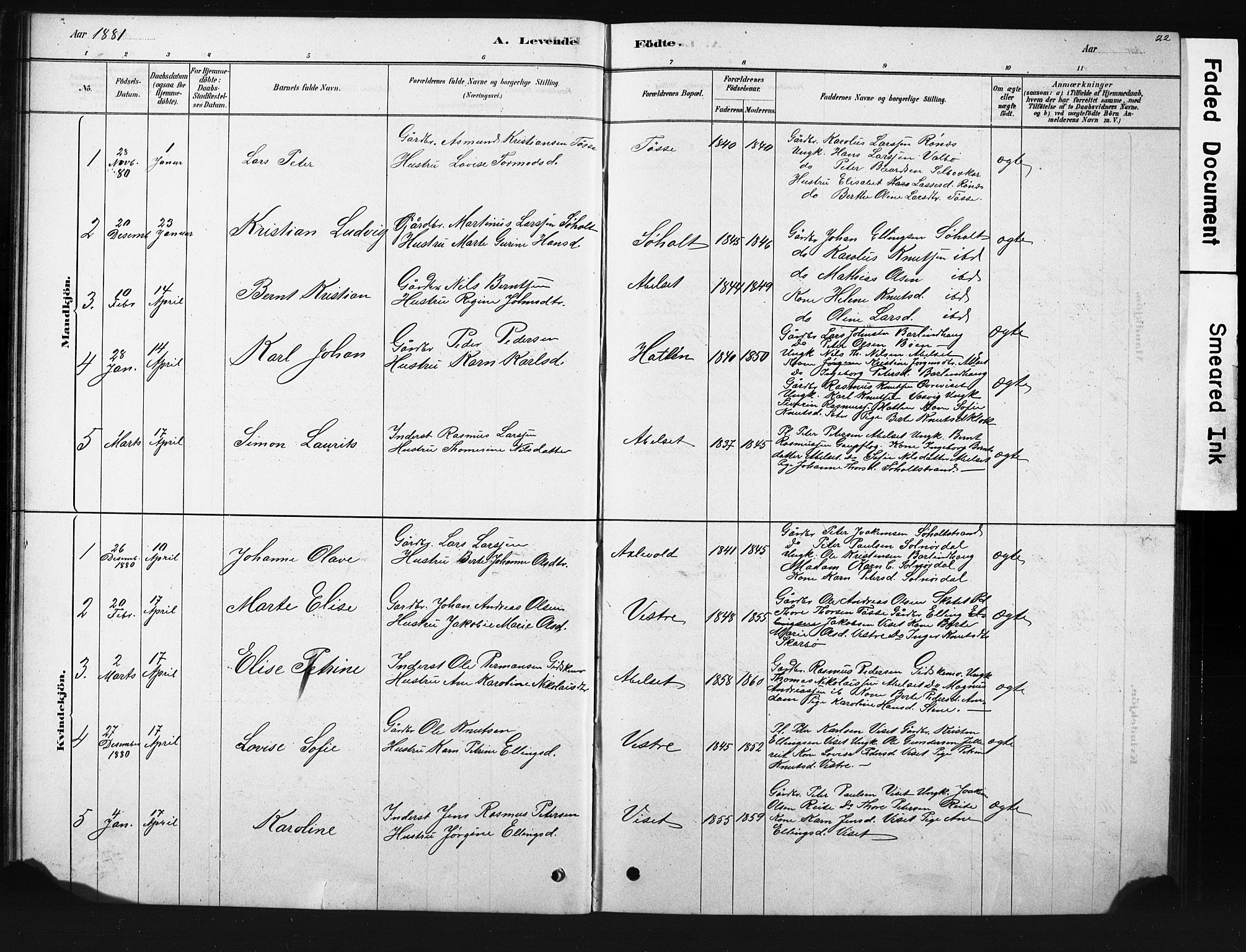 Ministerialprotokoller, klokkerbøker og fødselsregistre - Møre og Romsdal, SAT/A-1454/522/L0326: Parish register (copy) no. 522C05, 1878-1890, p. 22