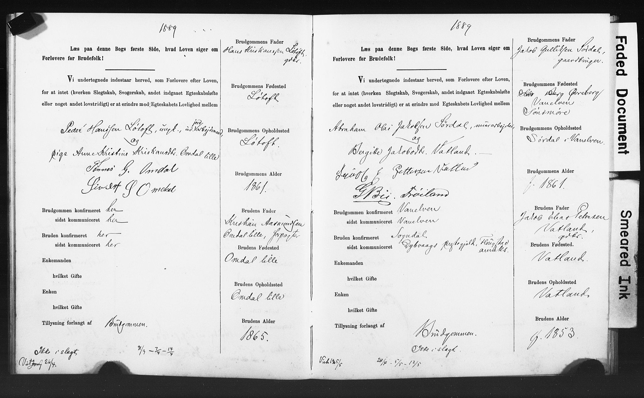 Sokndal sokneprestkontor, SAST/A-101808: Banns register no. 705BA1, 1887-1897
