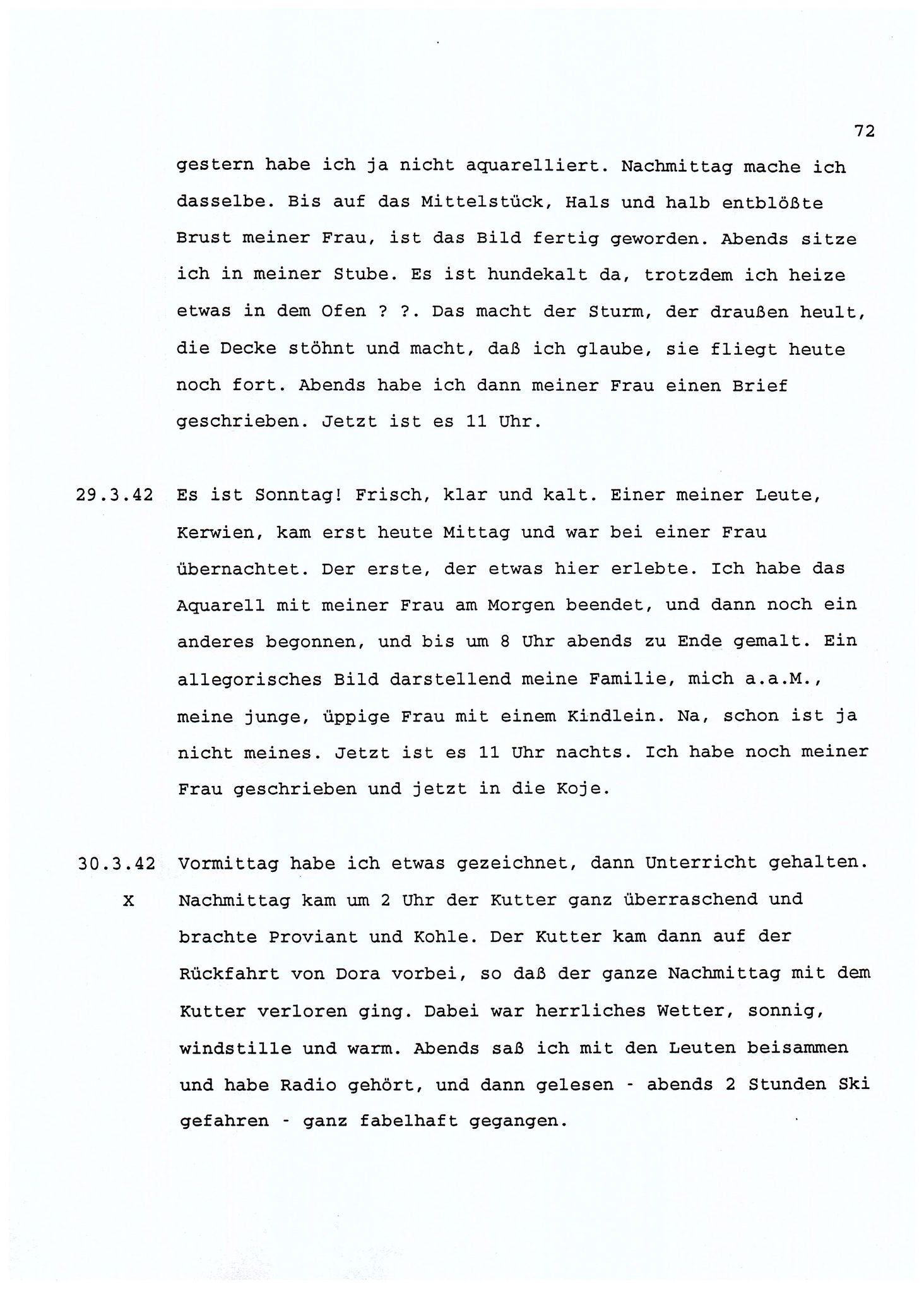 Dagbokopptegnelser av en tysk marineoffiser stasjonert i Norge , FMFB/A-1160/F/L0001: Dagbokopptegnelser av en tysk marineoffiser stasjonert i Norge, 1941-1944, p. 72