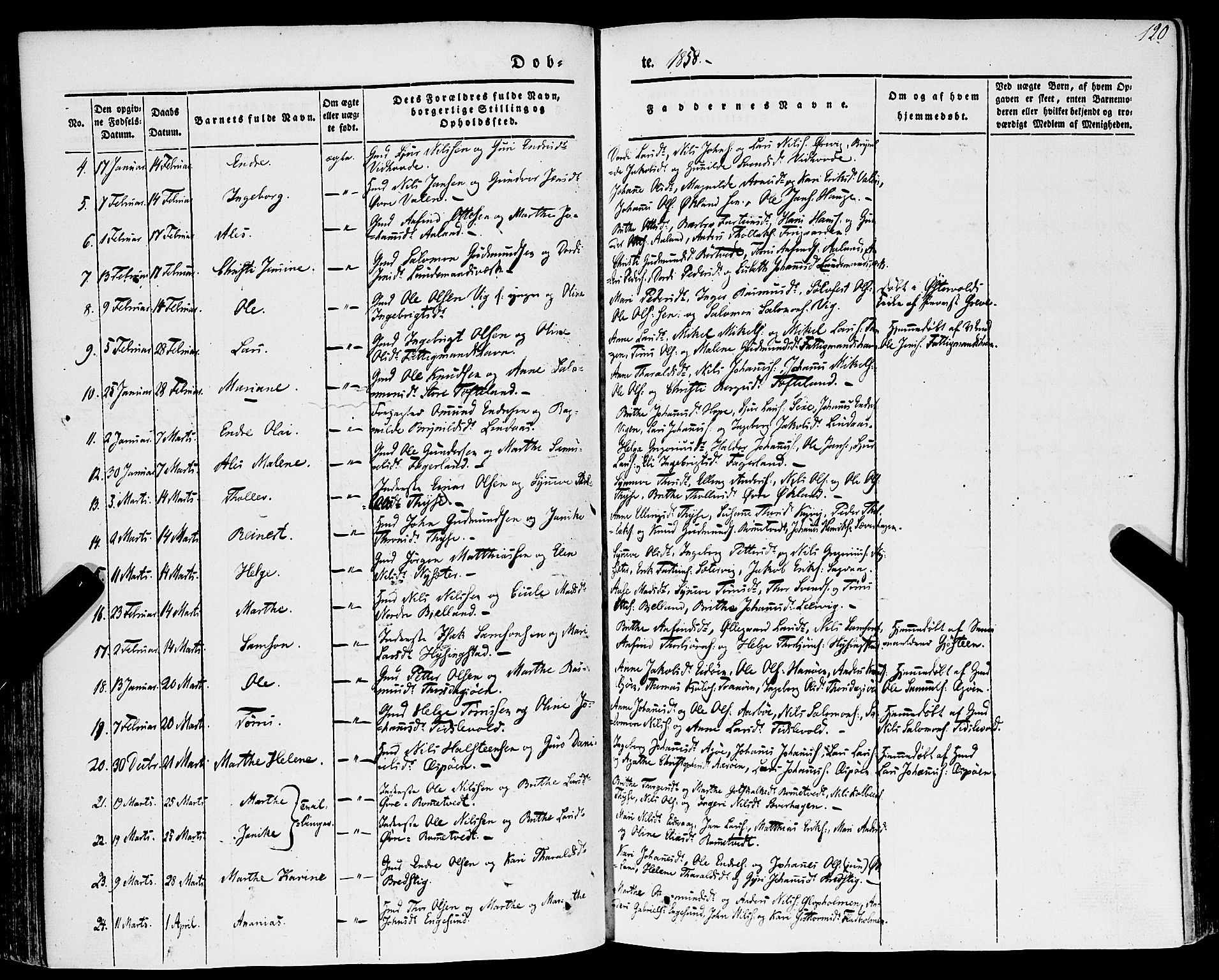 Stord sokneprestembete, SAB/A-78201/H/Haa: Parish register (official) no. A 7, 1841-1861, p. 120