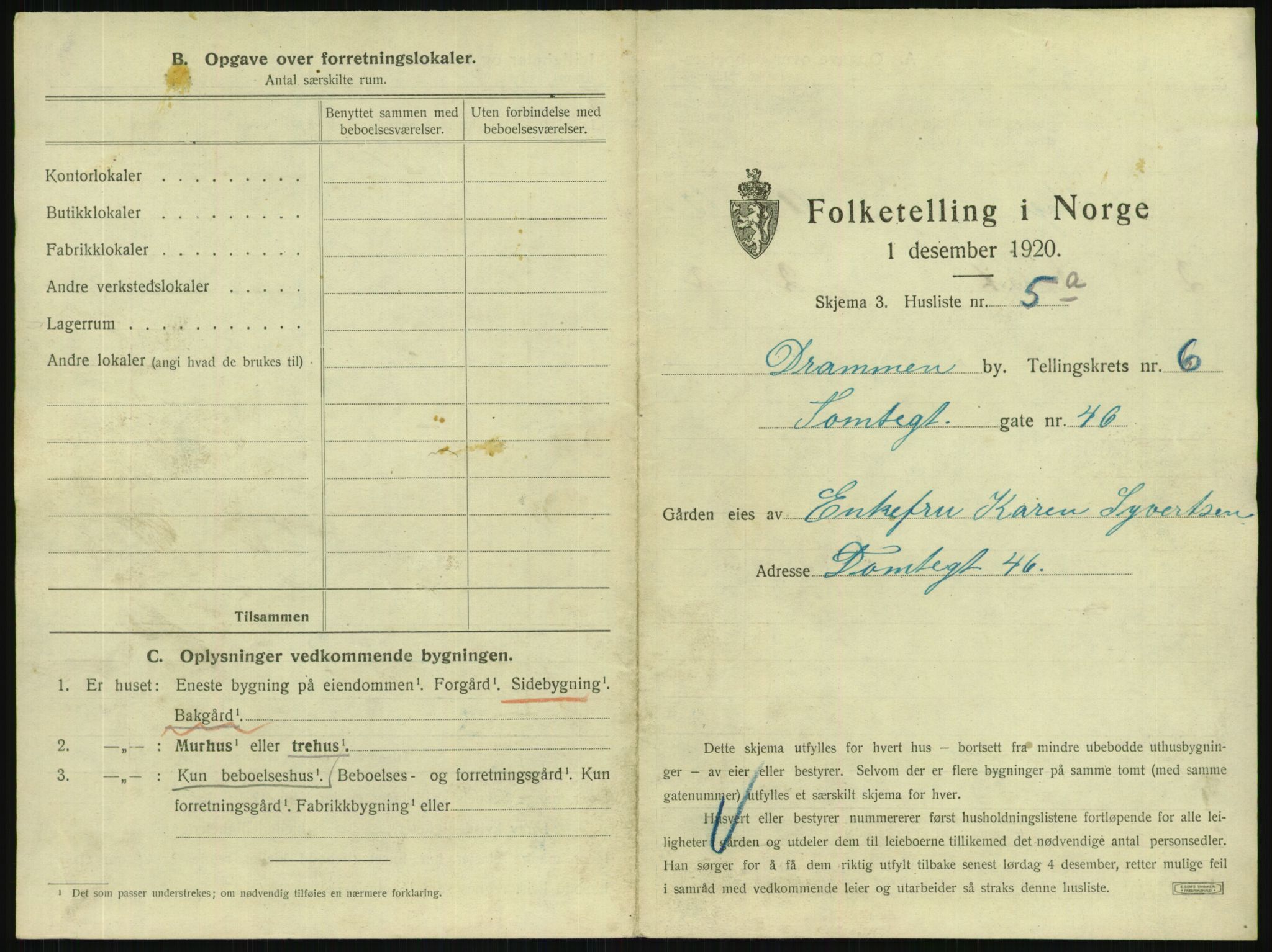 SAKO, 1920 census for Drammen, 1920, p. 2678