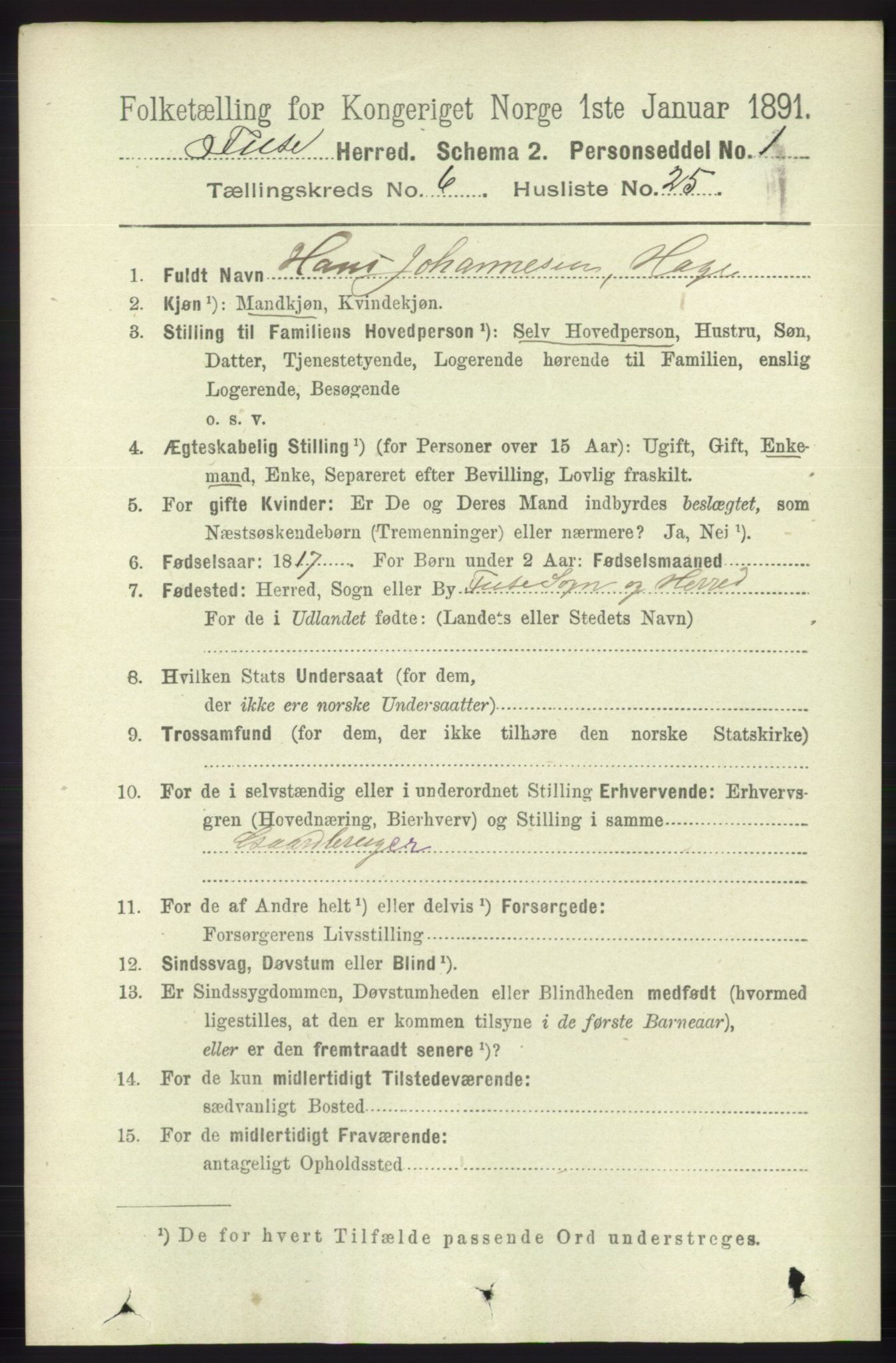 RA, 1891 census for 1241 Fusa, 1891, p. 1197