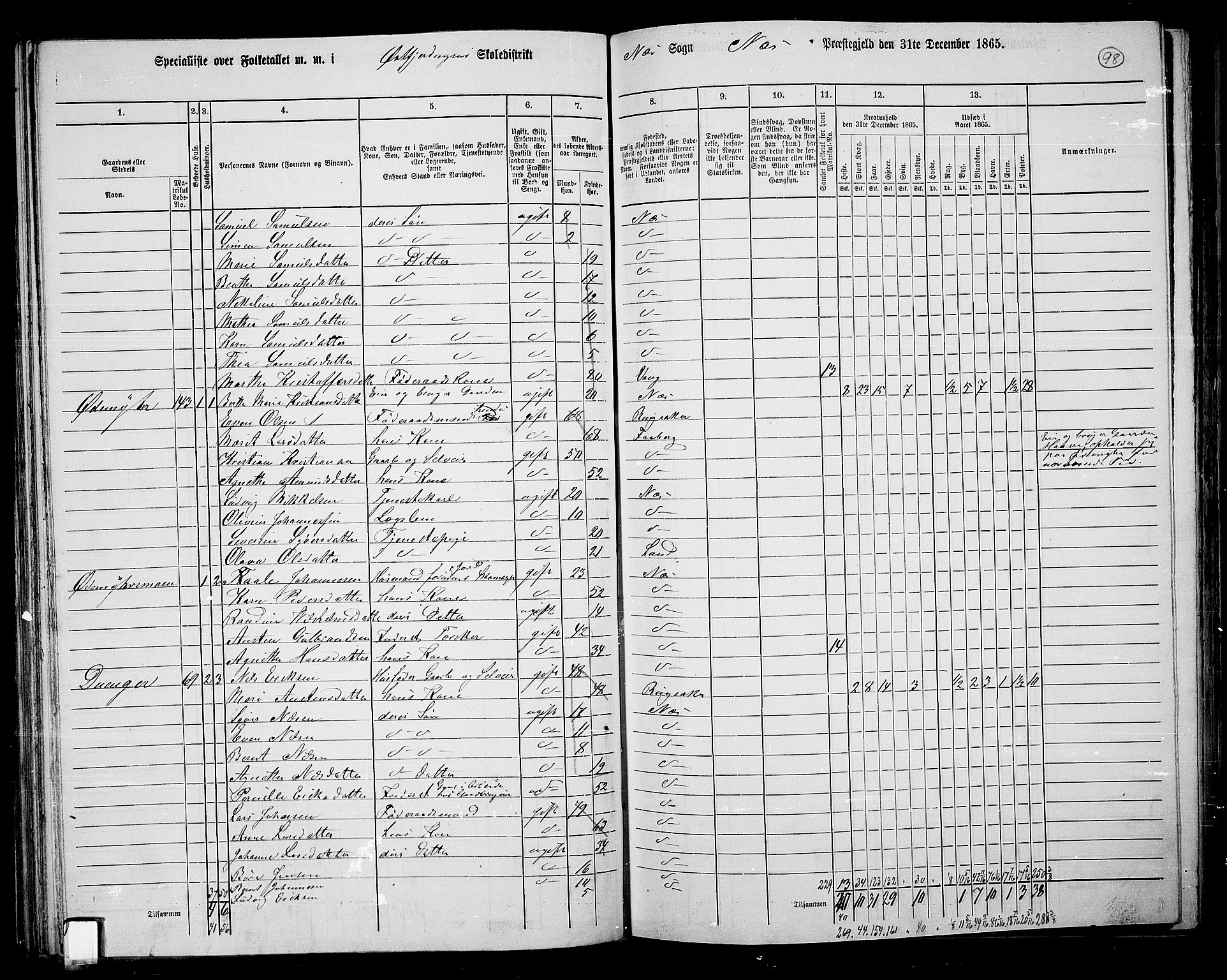 RA, 1865 census for Nes, 1865, p. 87