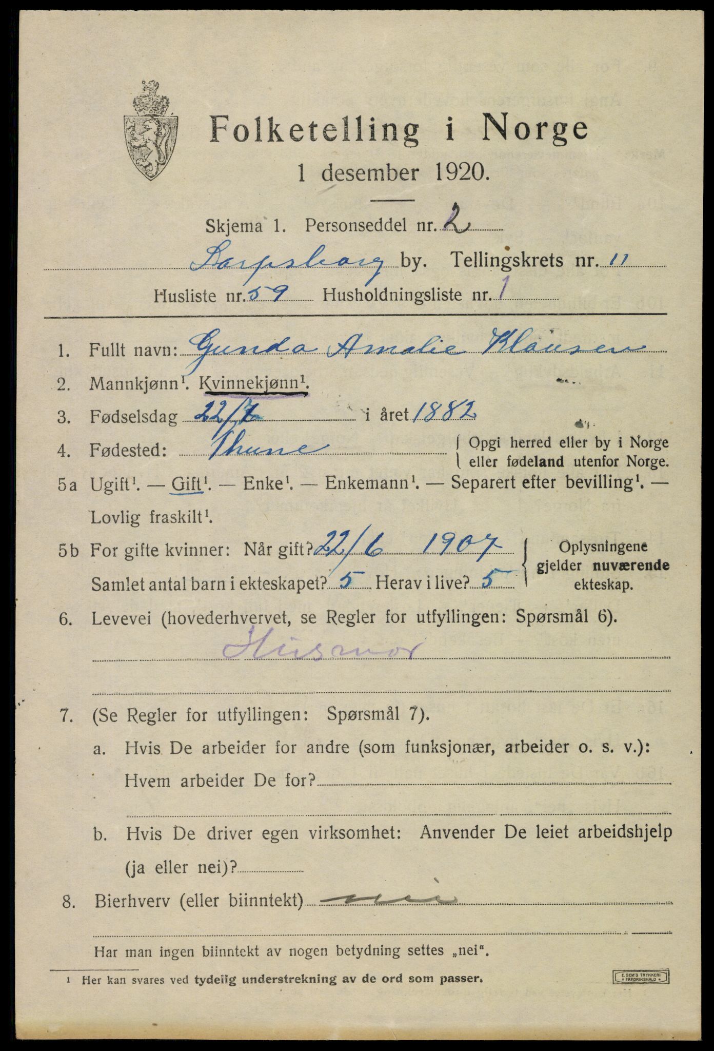 SAO, 1920 census for Sarpsborg, 1920, p. 23966