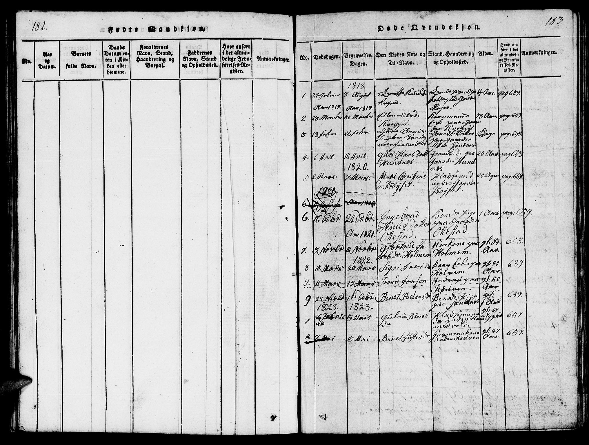 Ministerialprotokoller, klokkerbøker og fødselsregistre - Møre og Romsdal, SAT/A-1454/548/L0613: Parish register (copy) no. 548C01, 1818-1846, p. 182-183