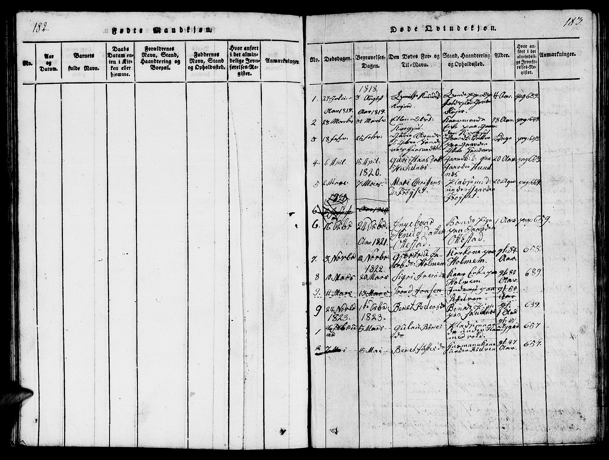 Ministerialprotokoller, klokkerbøker og fødselsregistre - Møre og Romsdal, AV/SAT-A-1454/548/L0613: Parish register (copy) no. 548C01, 1818-1846, p. 182-183