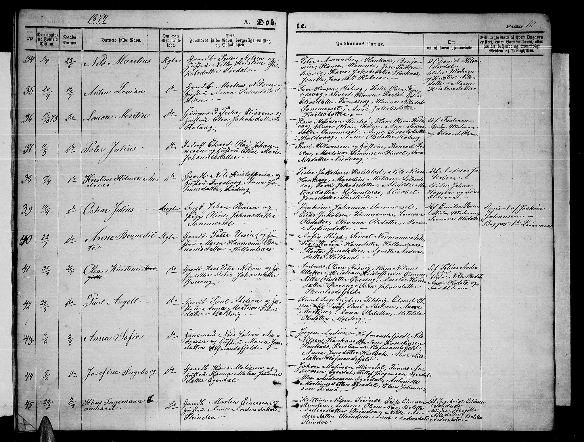 Ministerialprotokoller, klokkerbøker og fødselsregistre - Nordland, AV/SAT-A-1459/859/L0858: Parish register (copy) no. 859C04, 1873-1886, p. 10