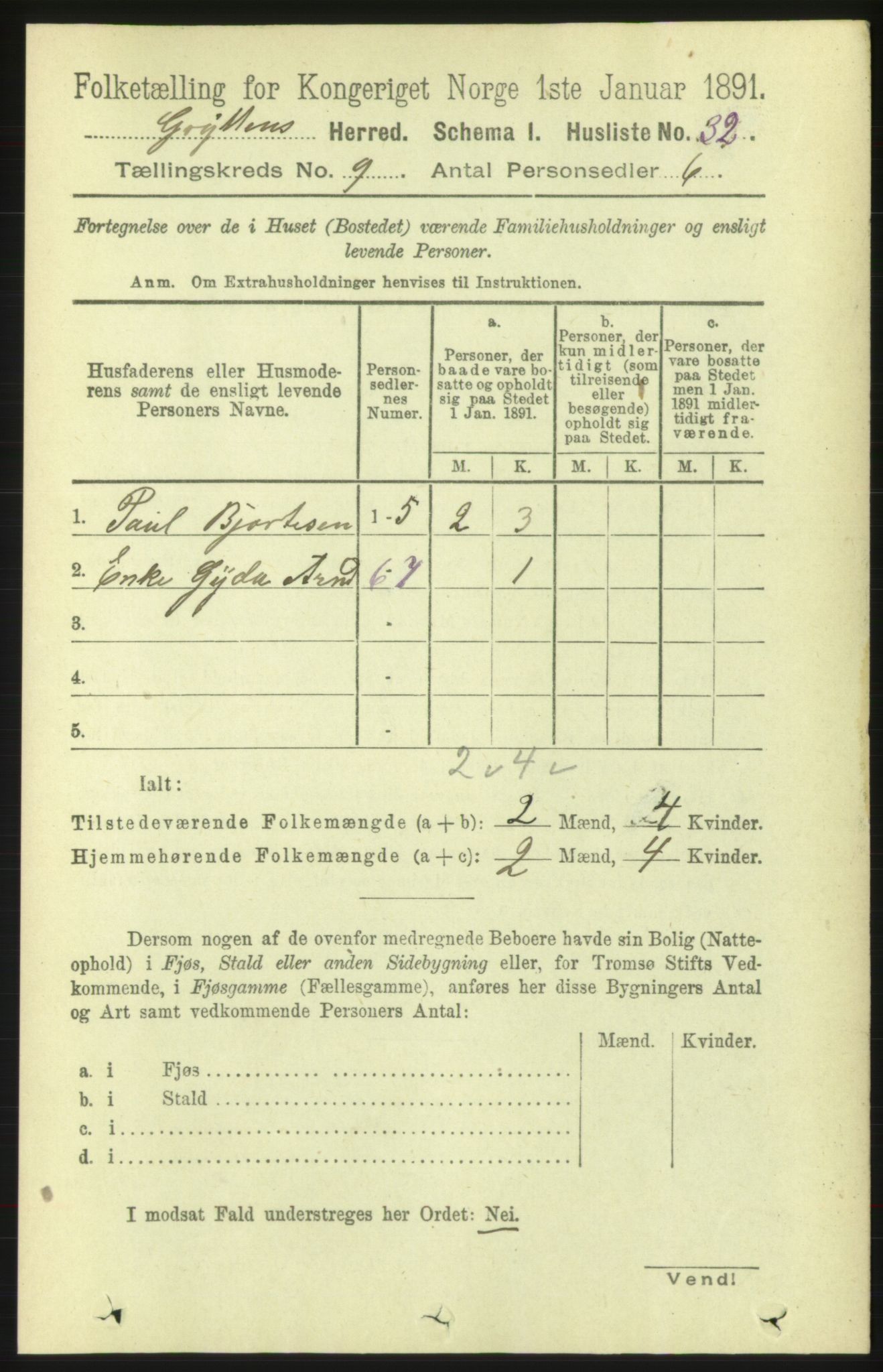 RA, 1891 census for 1539 Grytten, 1891, p. 3354